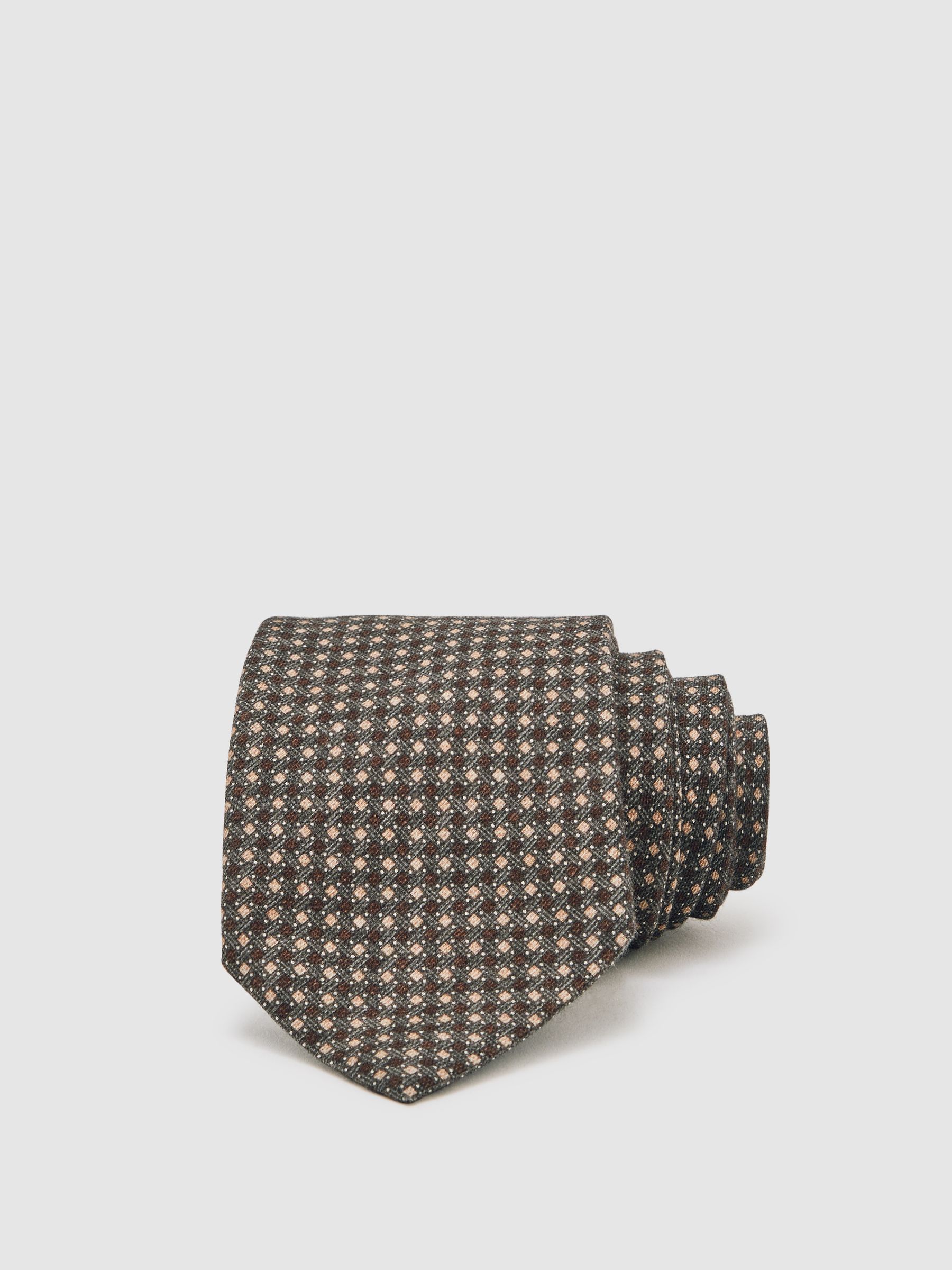 Micro-Square Print Tie With Wool in Dark Sage Multi