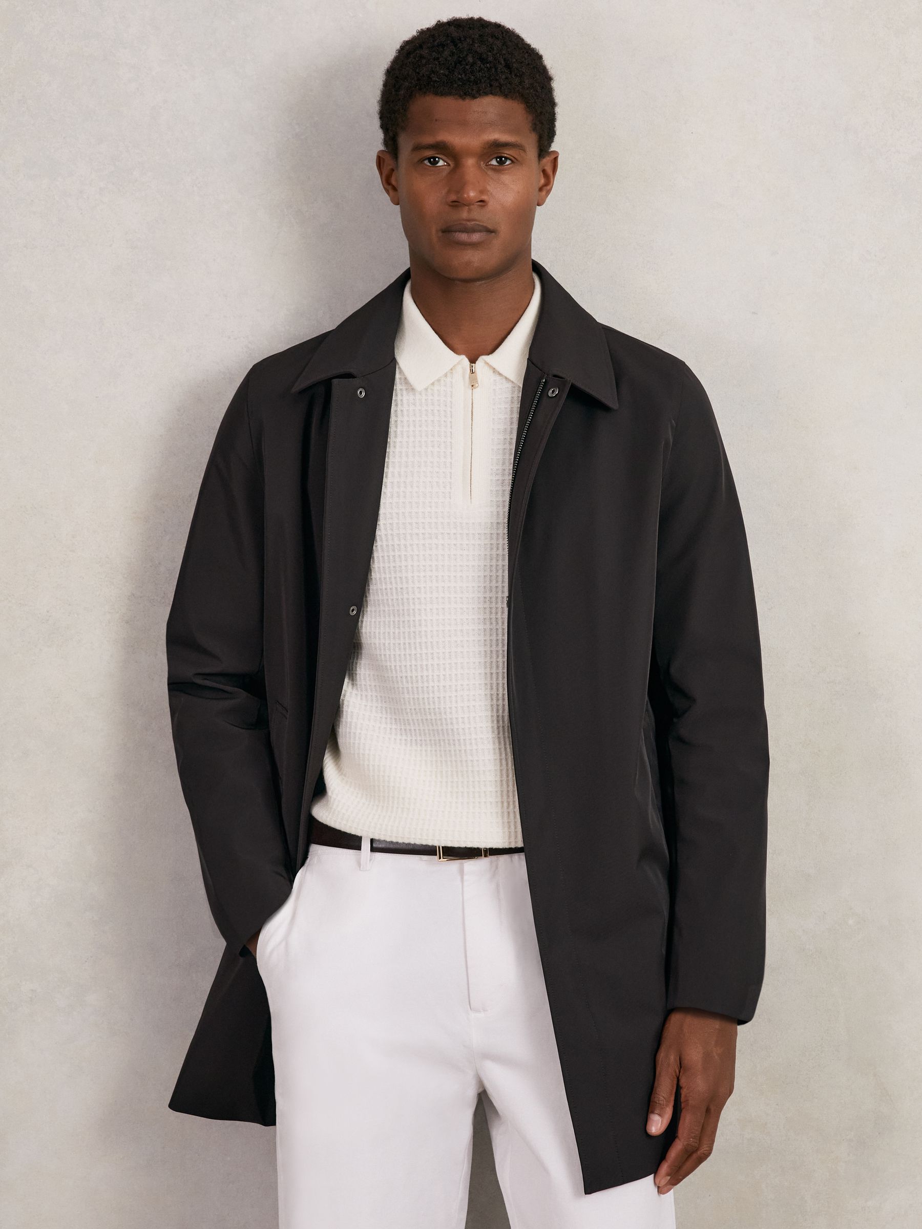 Hybrid Removable Funnel Neck Overcoat in Brown