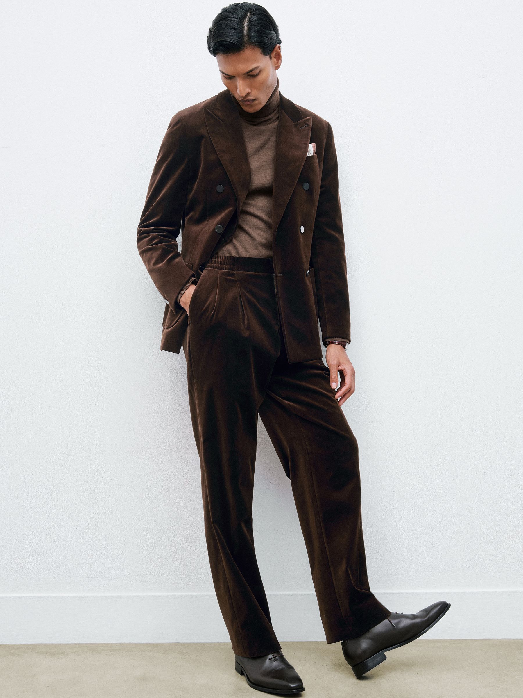 Velvet Slim-Fit Suit Trousers in Chocolate Brown