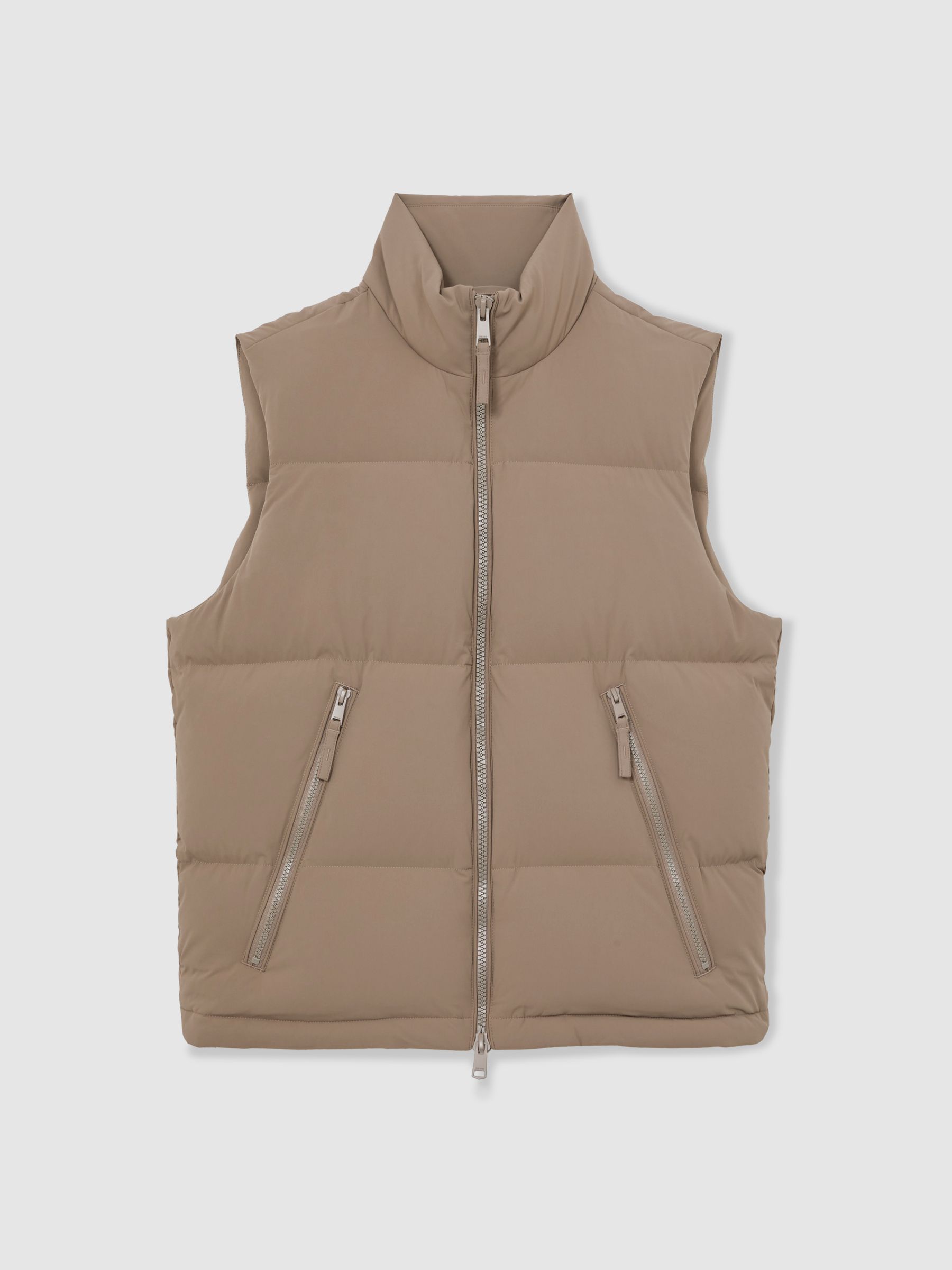 Quilted Zip-Through Puffer Gilet in Light Camel Brown
