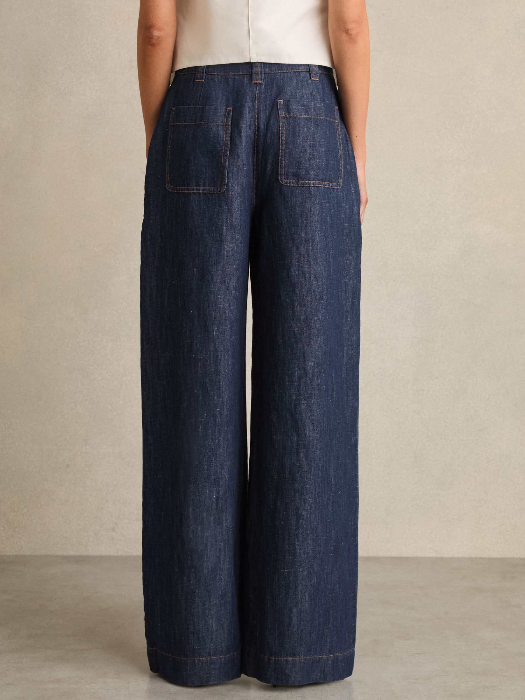 Petite Linen Wide-Leg Trousers in Indigo