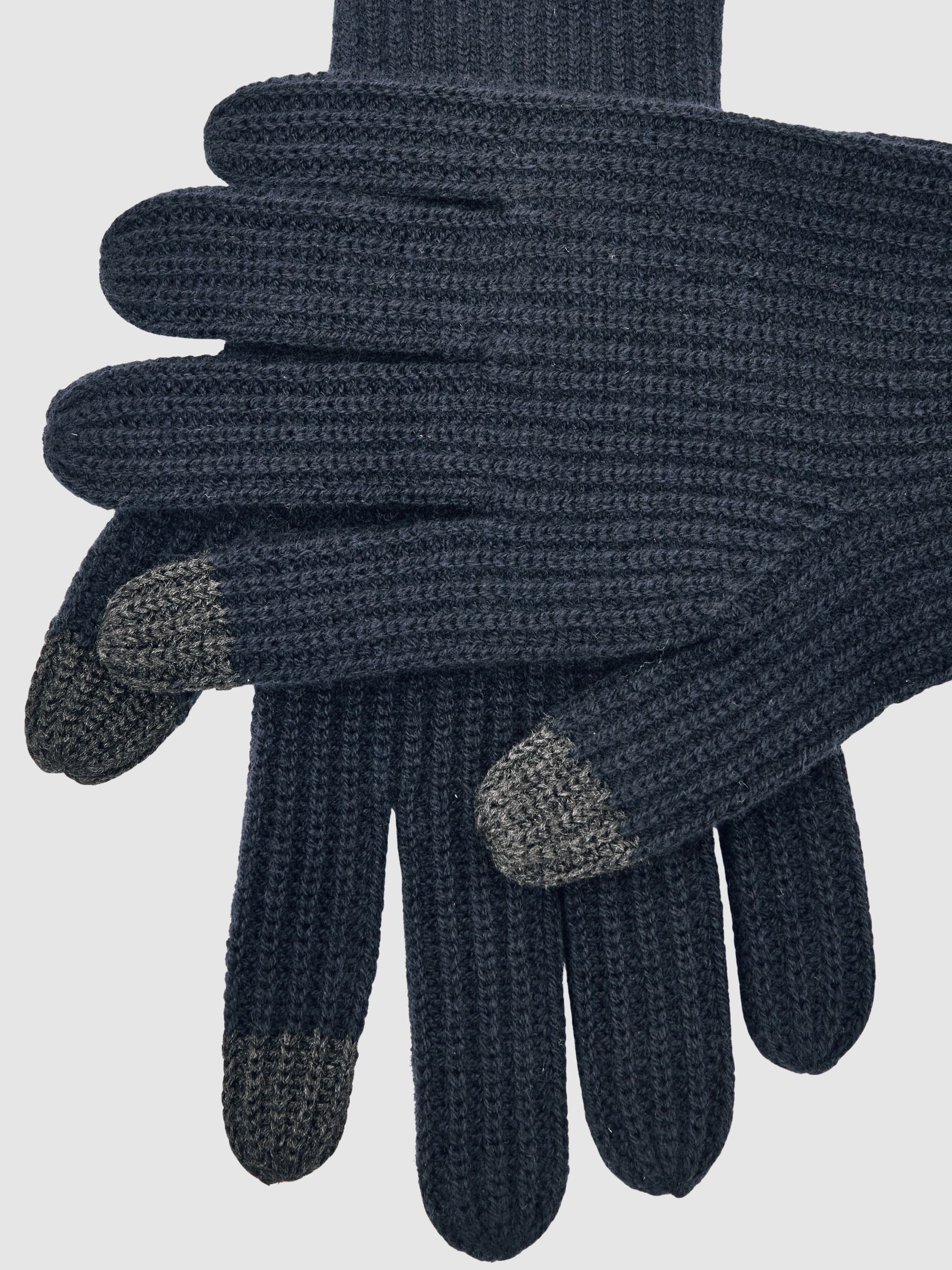 Ribbed-Merino Touchscreen Gloves in Navy