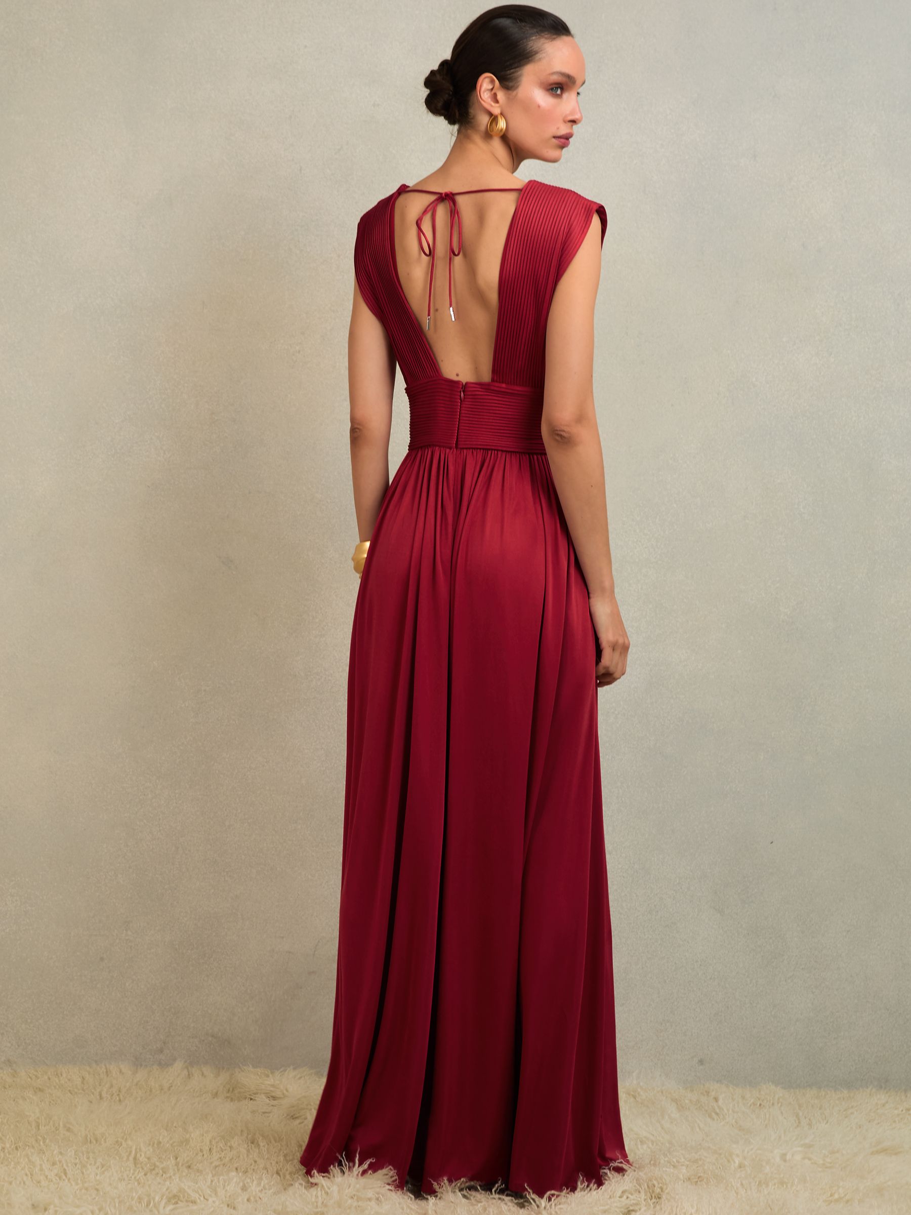 Atelier Cut-Out Pleated Maxi Dress in Red