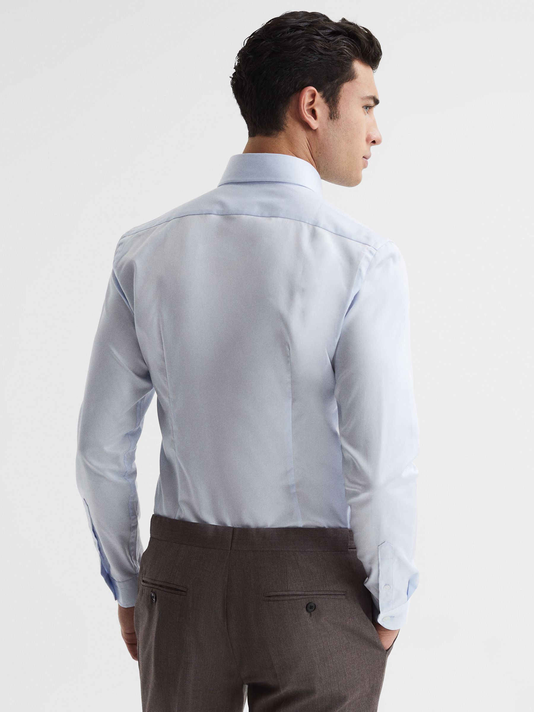 Slim Fit Cotton Button-Down Shirt in Soft Blue