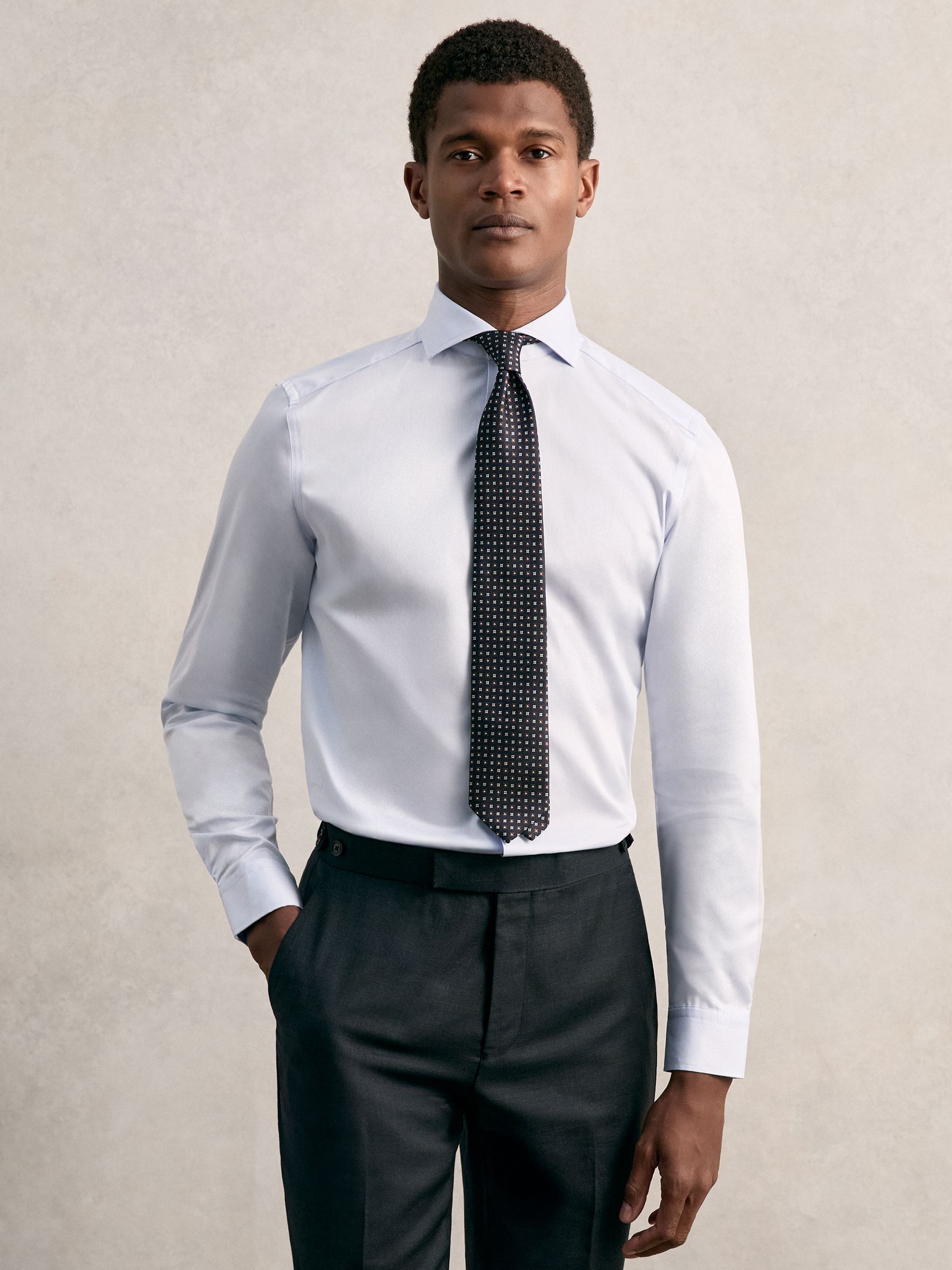 Regular Fit Cotton-Satin Regular-Fit Stripe Shirt in Mid Blue