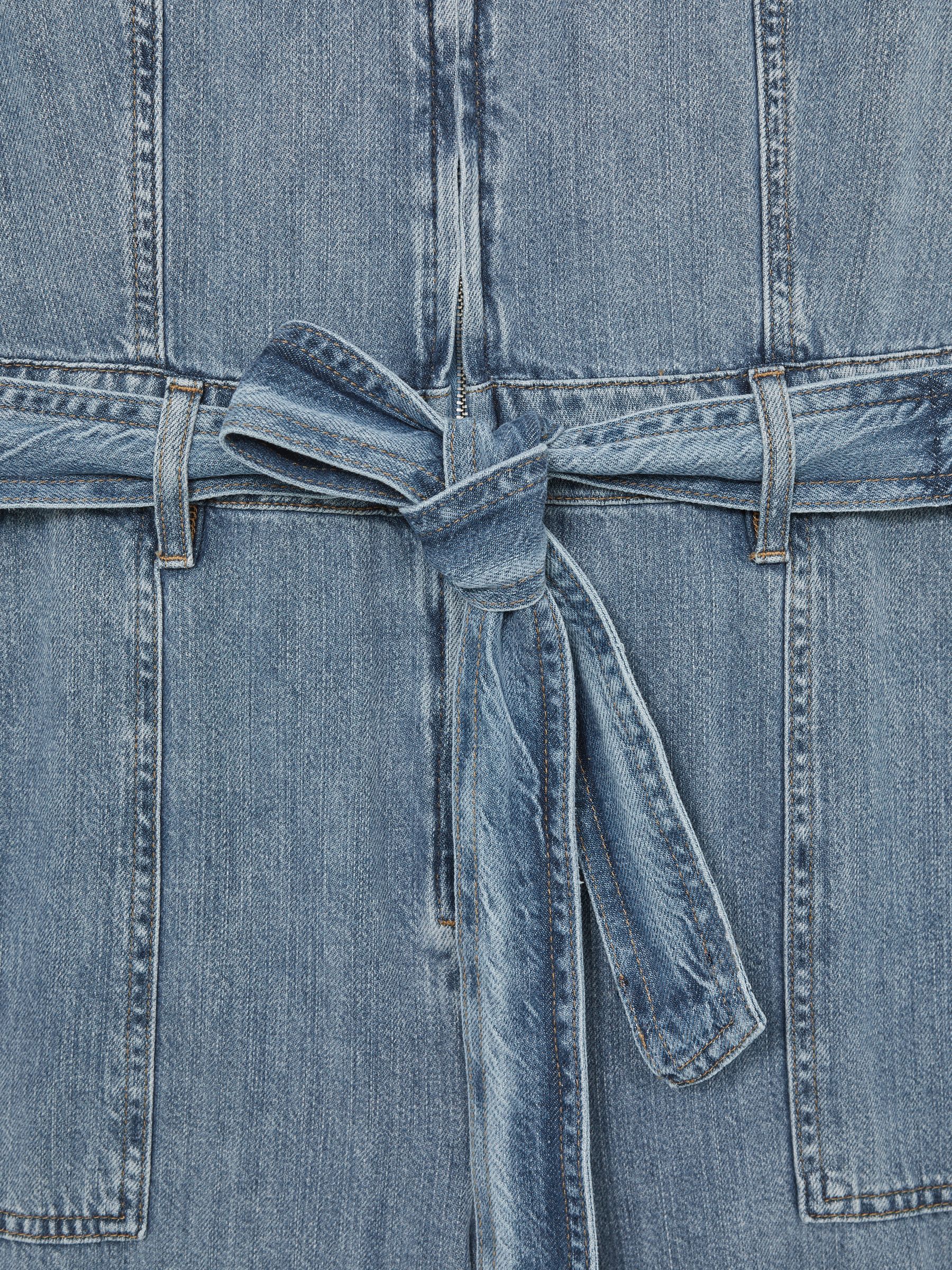 Good American Denim Wide-Leg Jumpsuit with Linen in Indigo Blue