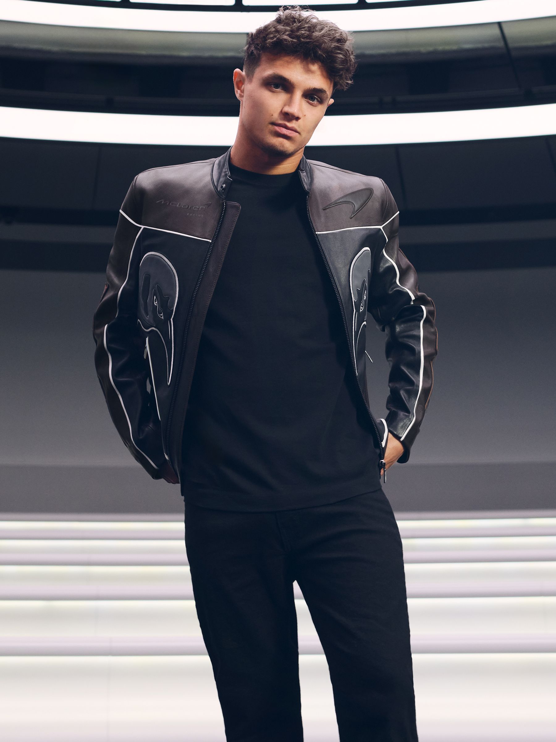 McLaren F1 Team Leather Biker Jacket in Off White