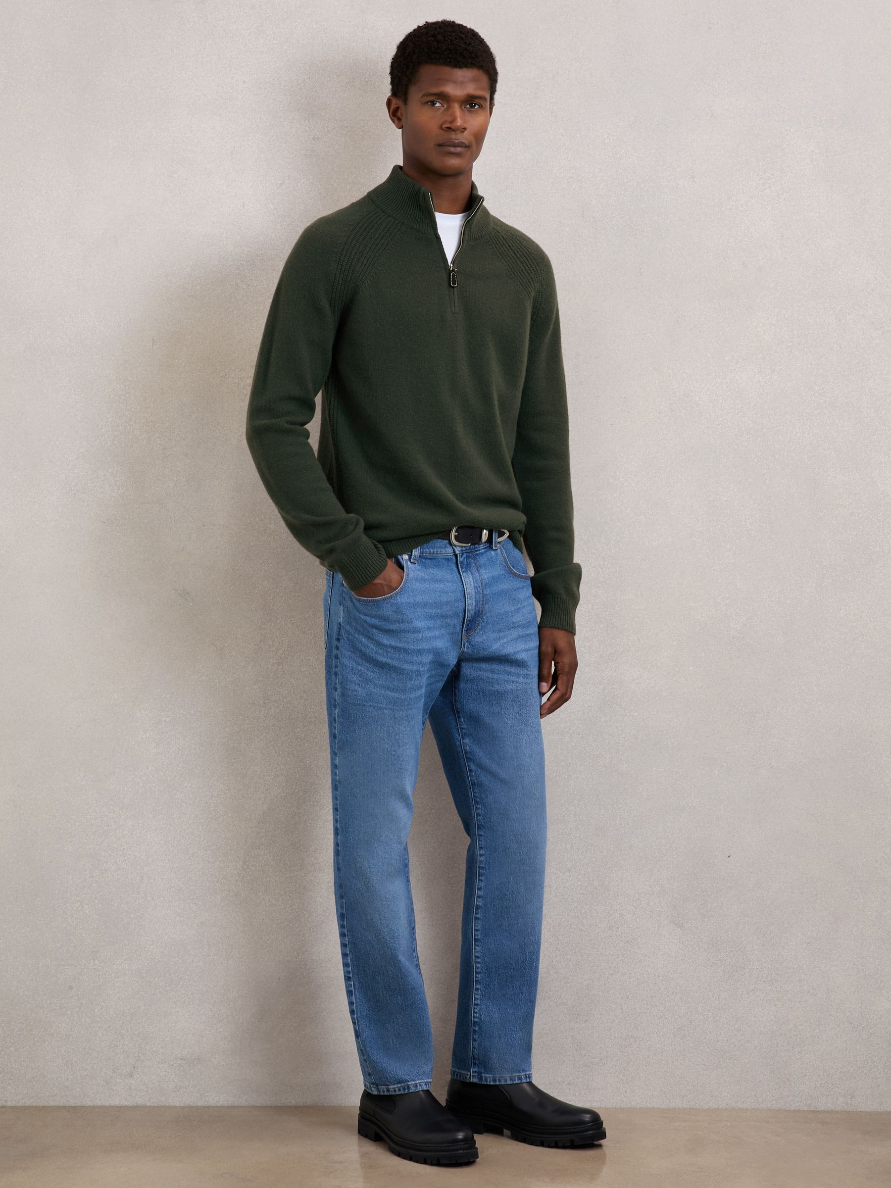 Wool And Cashmere Half-Zip Jumper in Forest Green