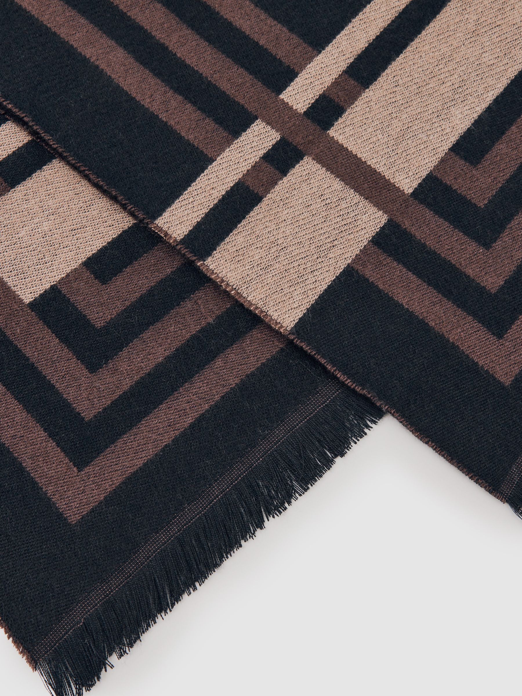 Border Stripe Fringed Scarf in Navy