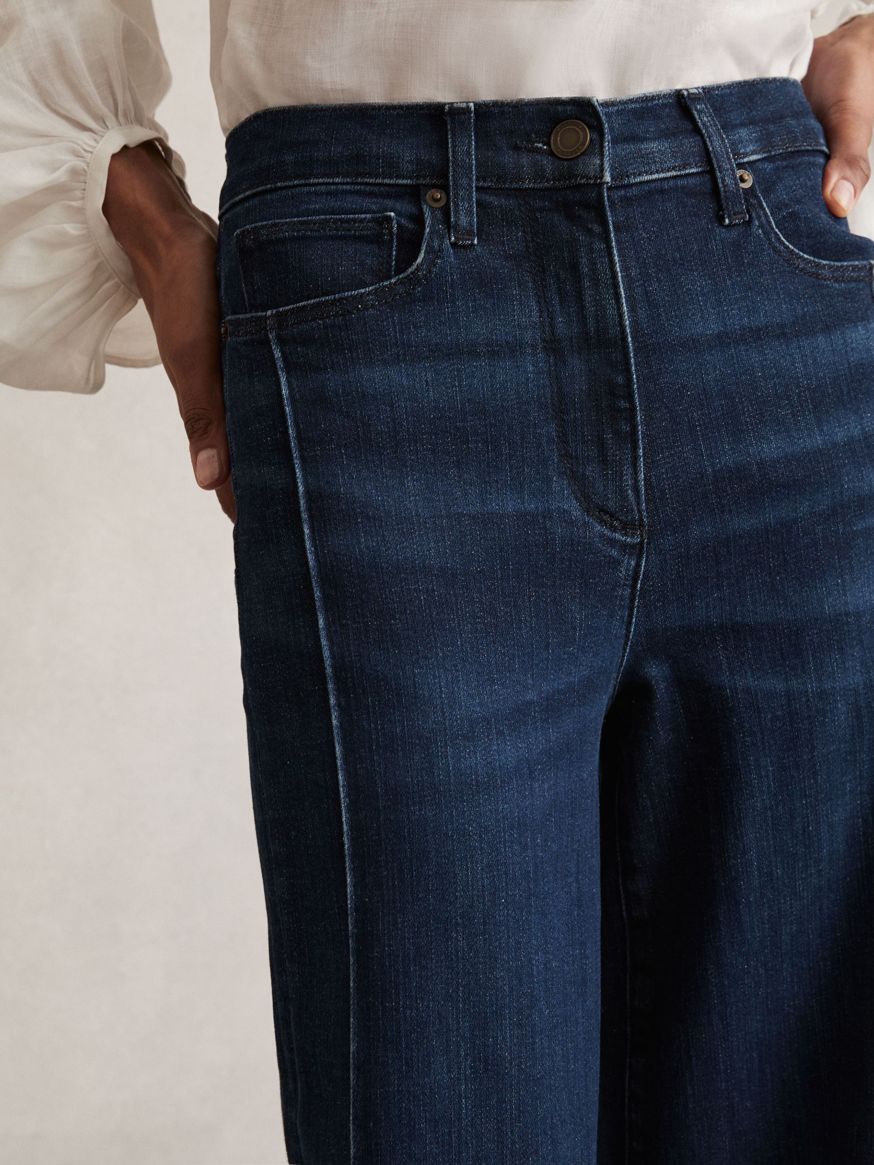 Petite Stretch-Cotton Wide-Leg Jeans in Dark Blue