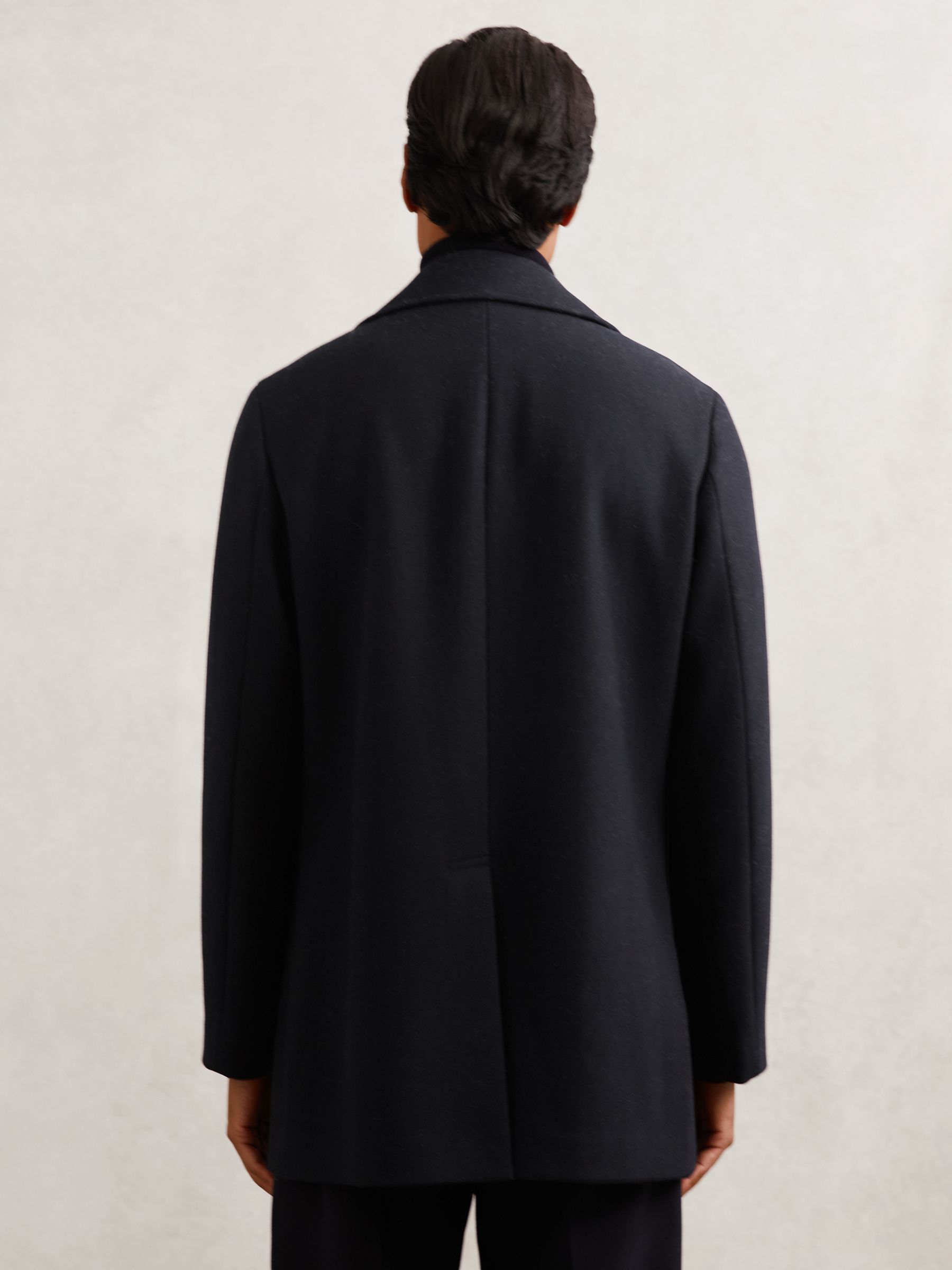Wool-Blend Double-Breasted Pea Coat in Navy