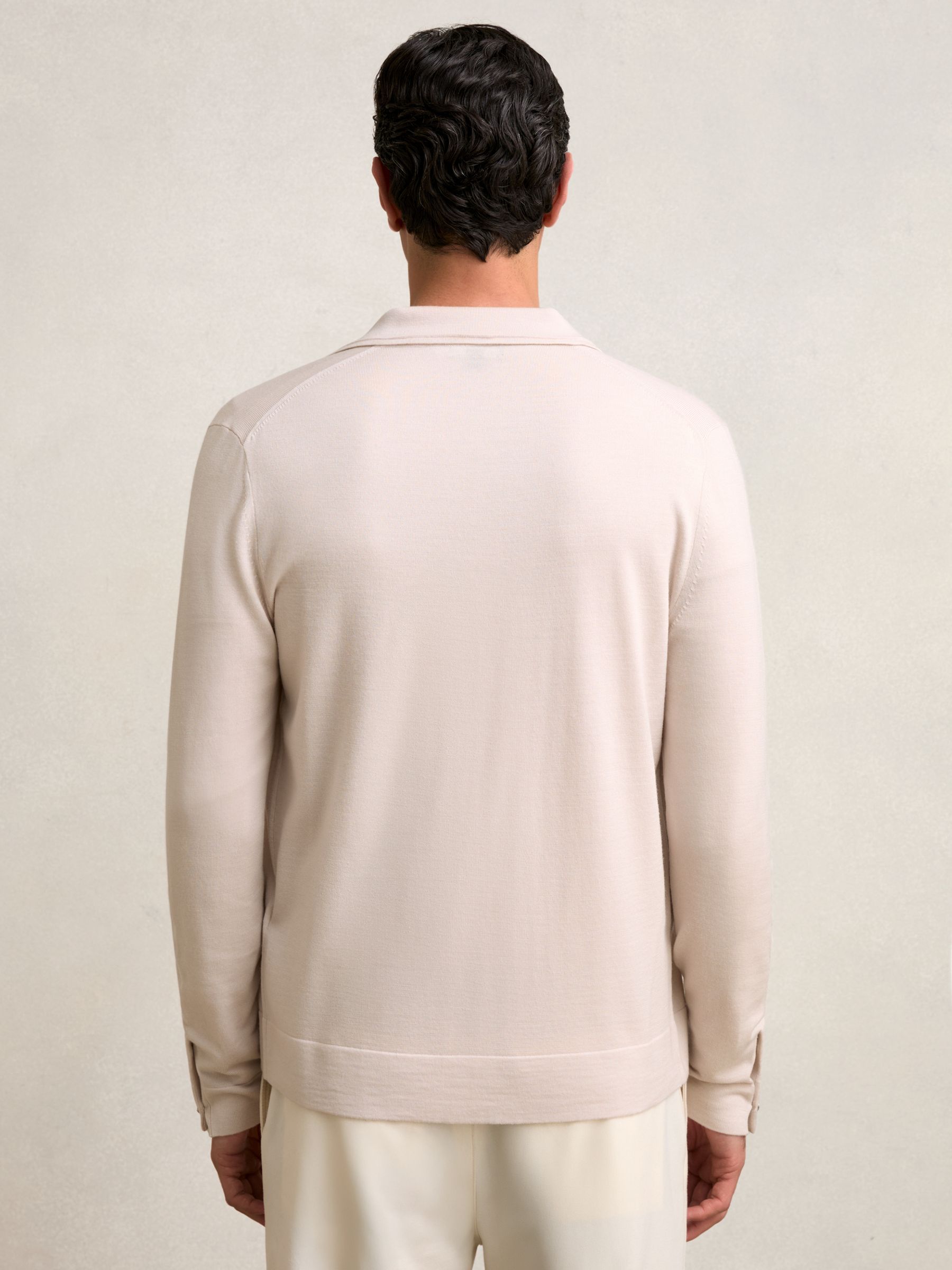 Merino Wool Button-Through Cardigan in Beige