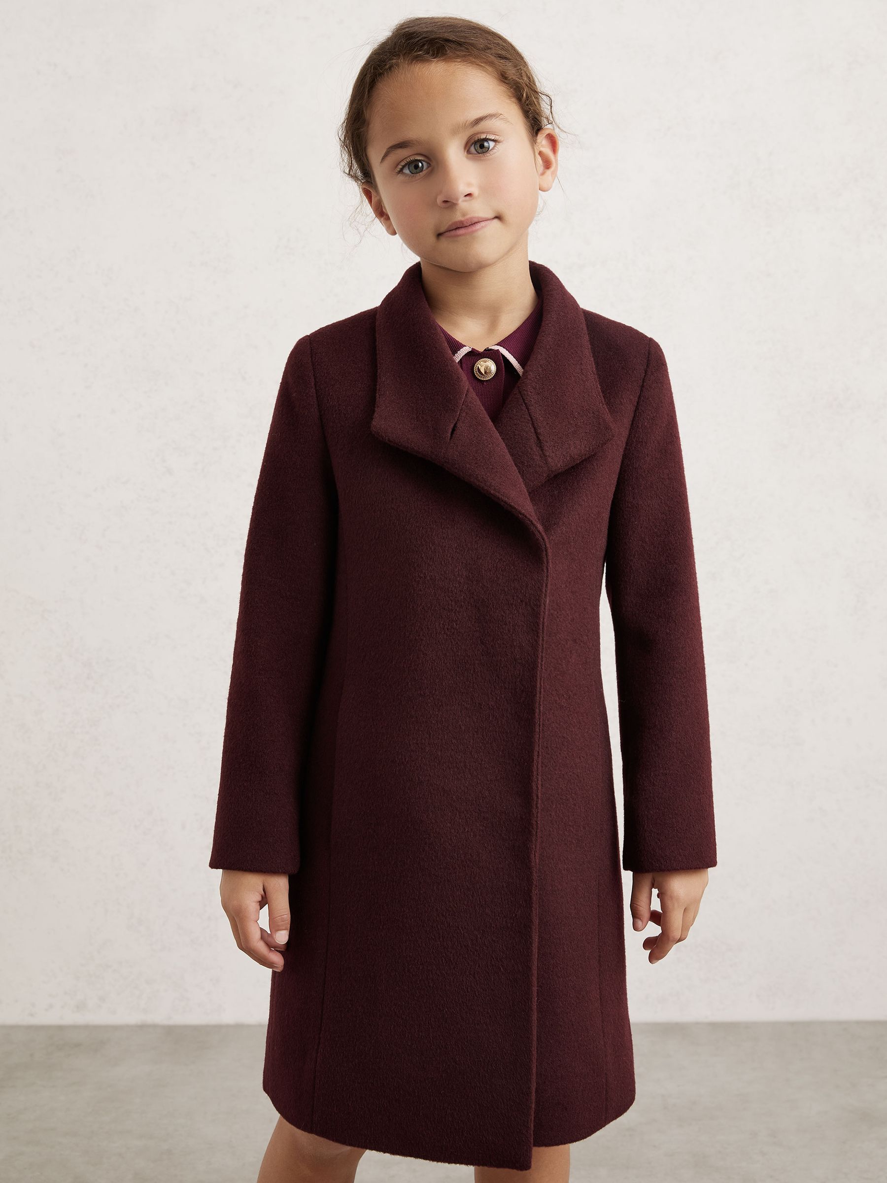 9-12 yrs Wool-Blend Funnel-Neck Coat in Burgundy