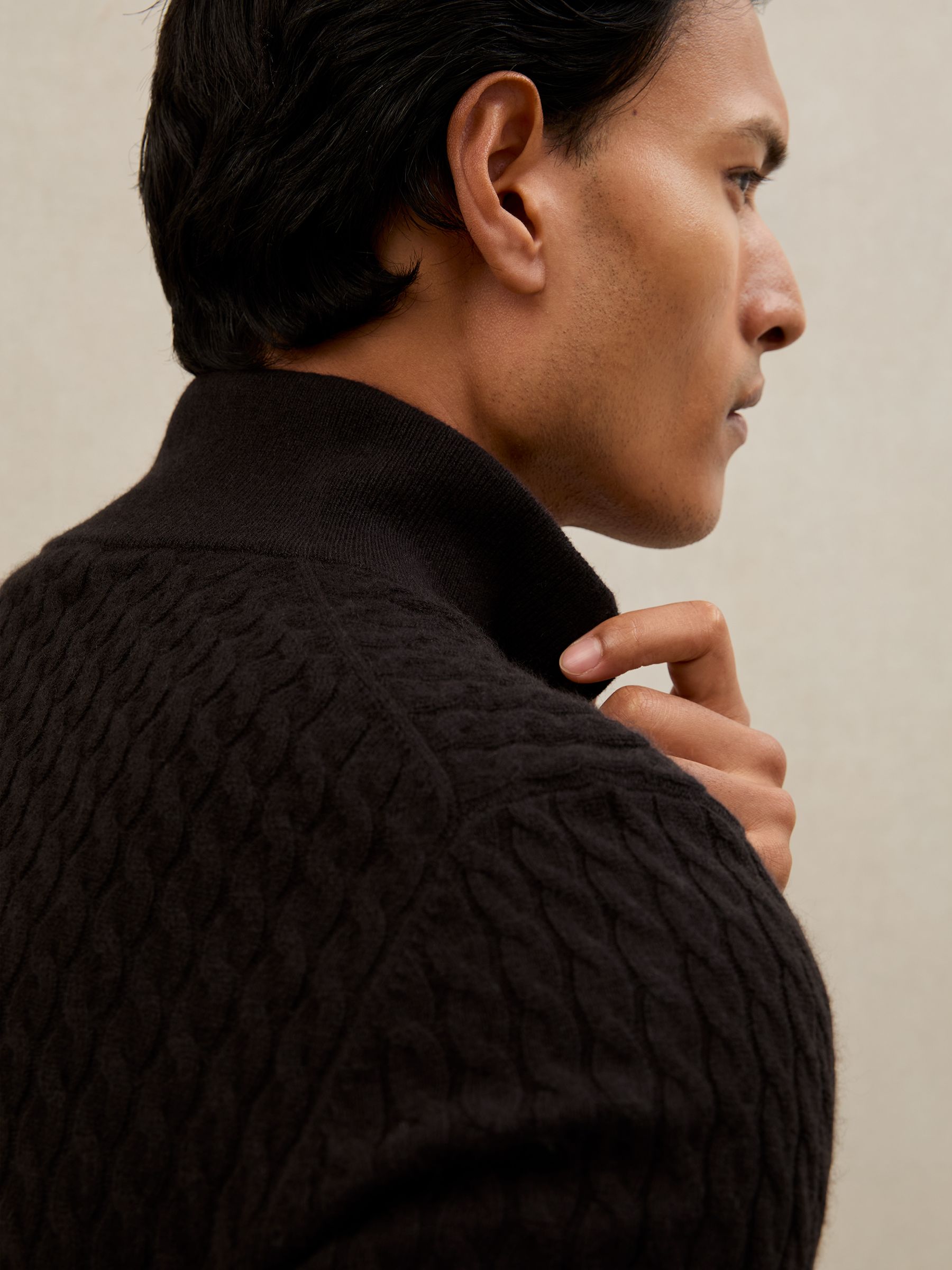 Atelier 100% Cashmere Cable Zip Jumper in Chocolate Brown