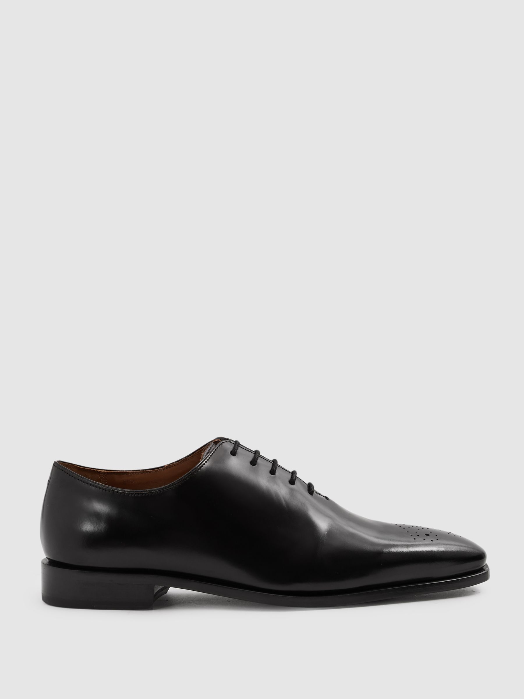 Leather Brogue Detail Lace-Up Shoes in Black