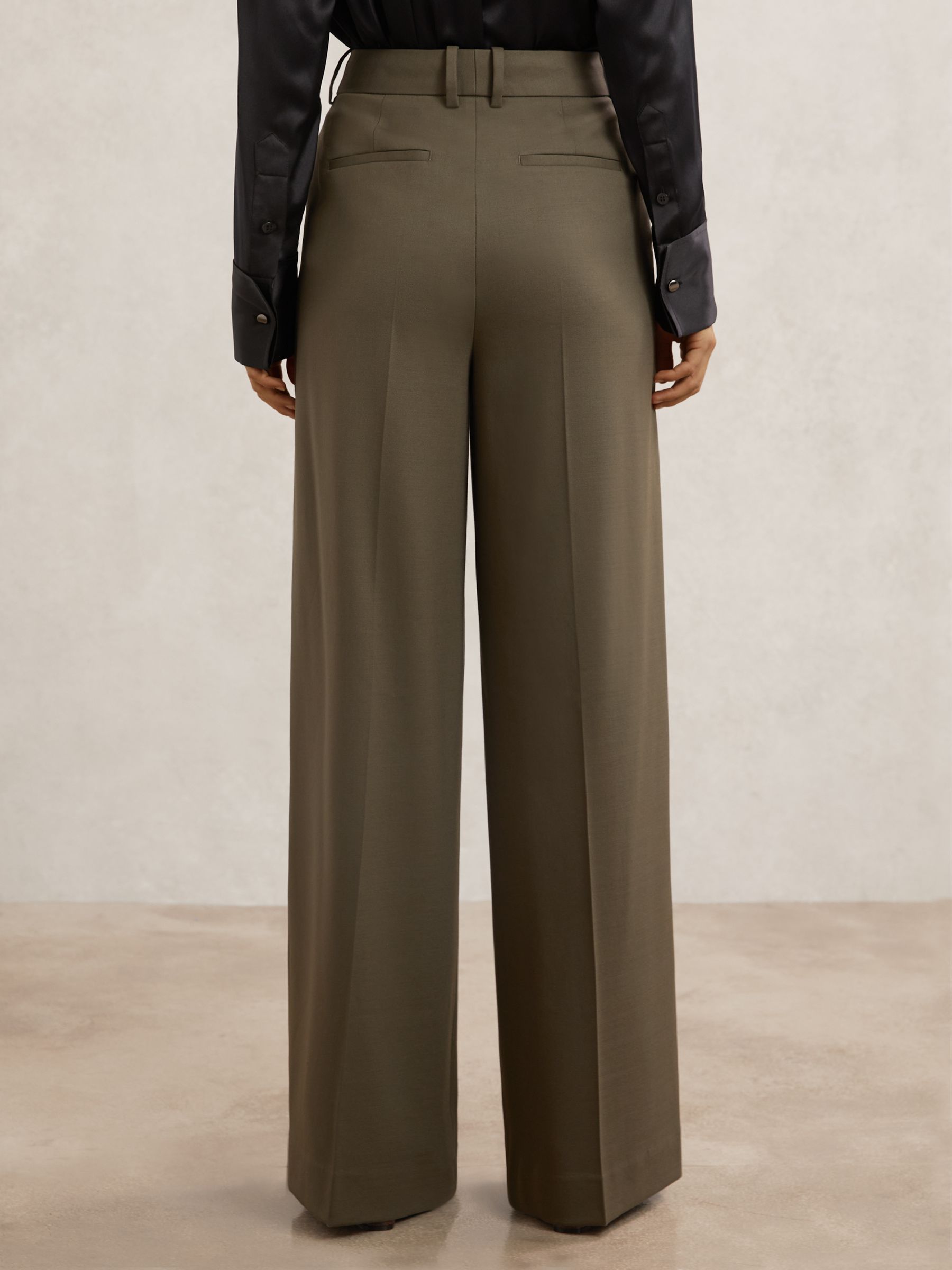 Wool-Blend Wide-Leg Suit Trousers in Green