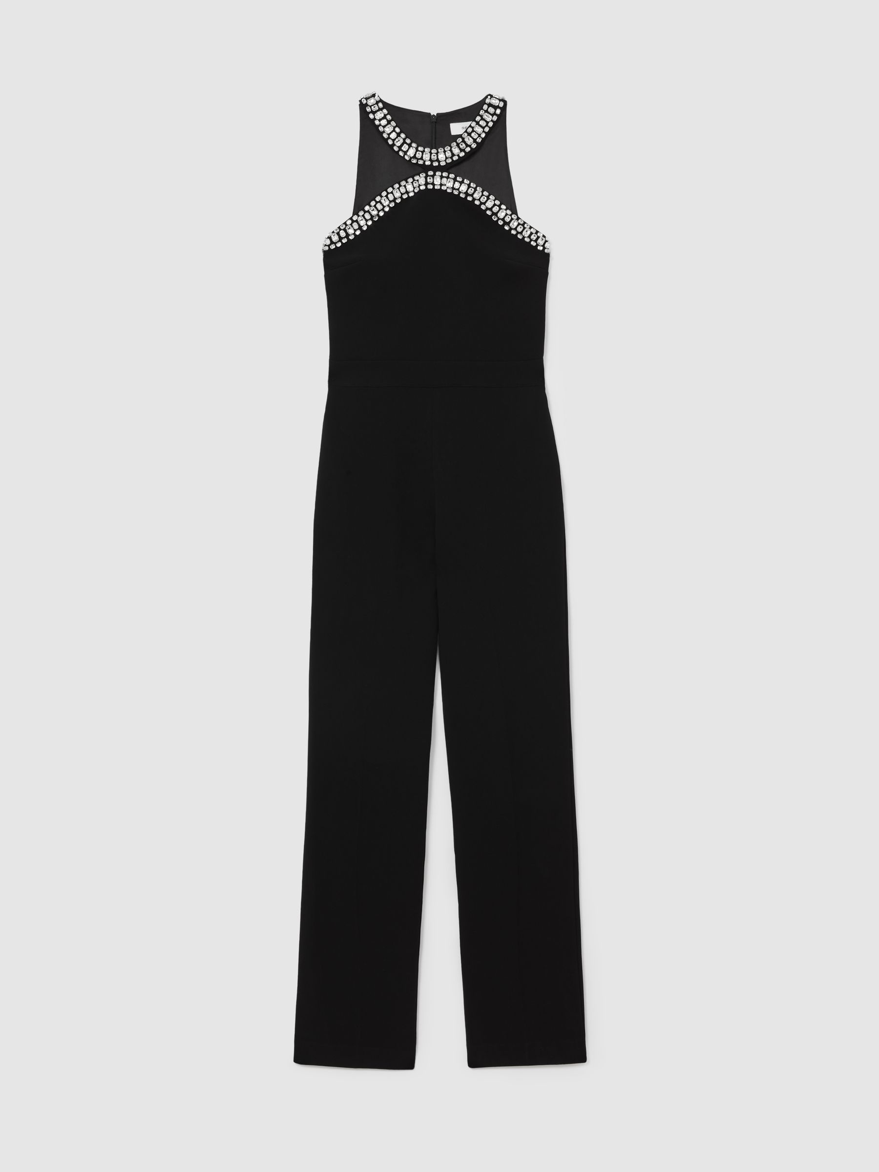 Crystal-Embellished Cut-Out Jumpsuit in Black
