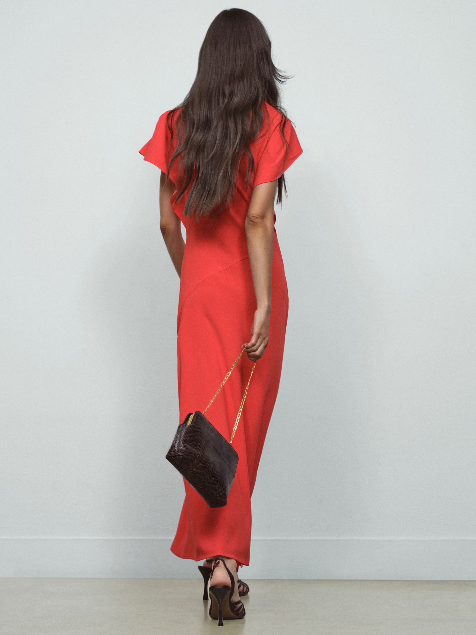 Petite Asymmetric Draped Midi Dress in Orange