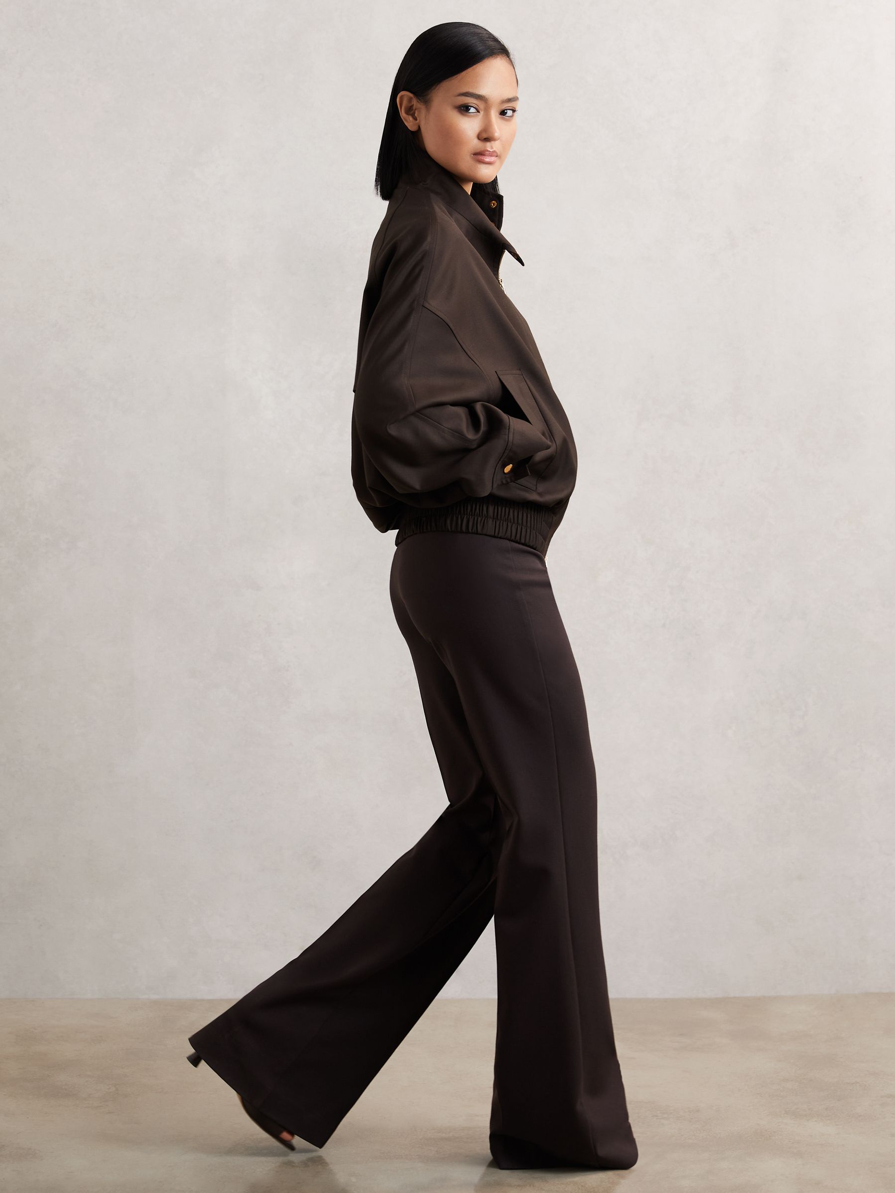 Wool Bomber Jacket in Chocolate Brown