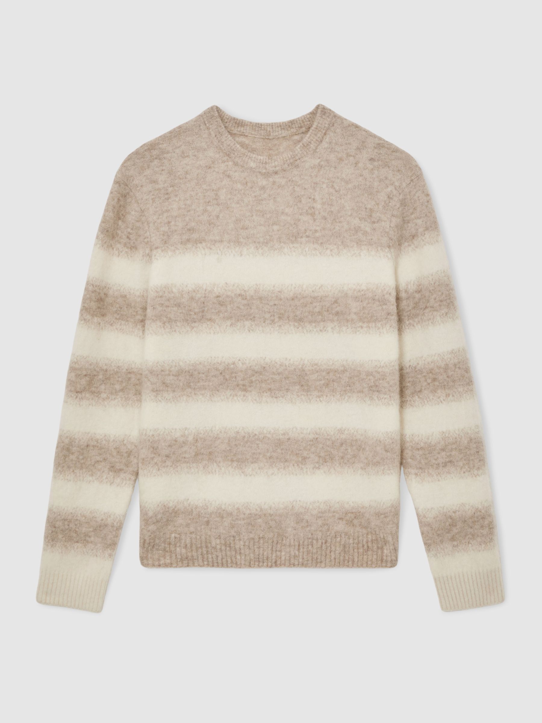 Wool-Alpaca Blend Stripe Jumper in Oatmeal/White