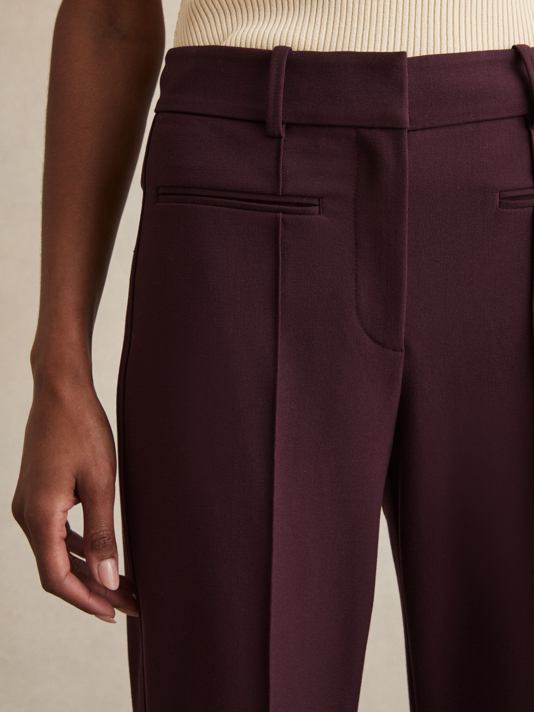 High Rise Flared Trousers in Burgundy