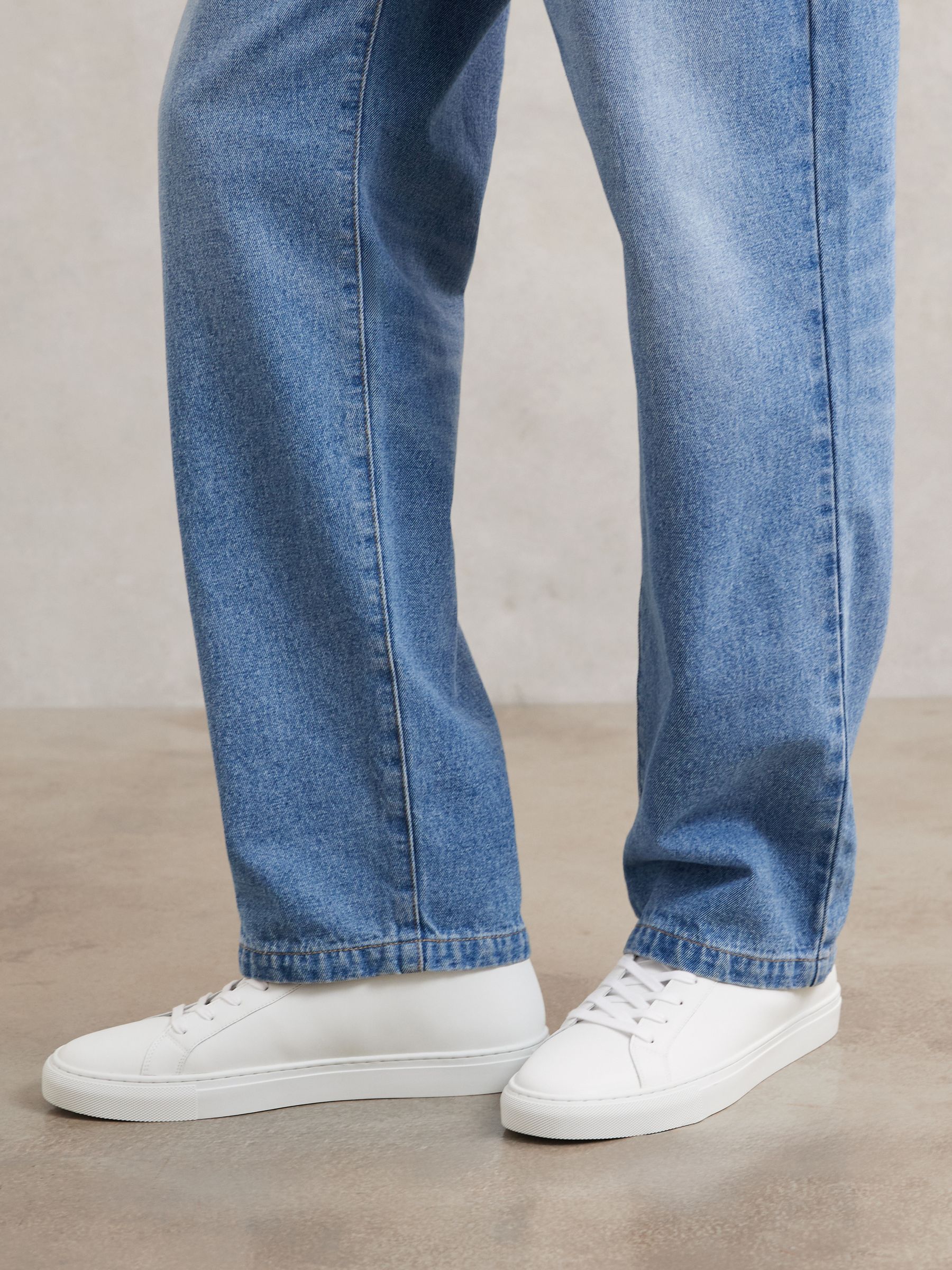 Tumbled-Leather High-Top Trainers in White