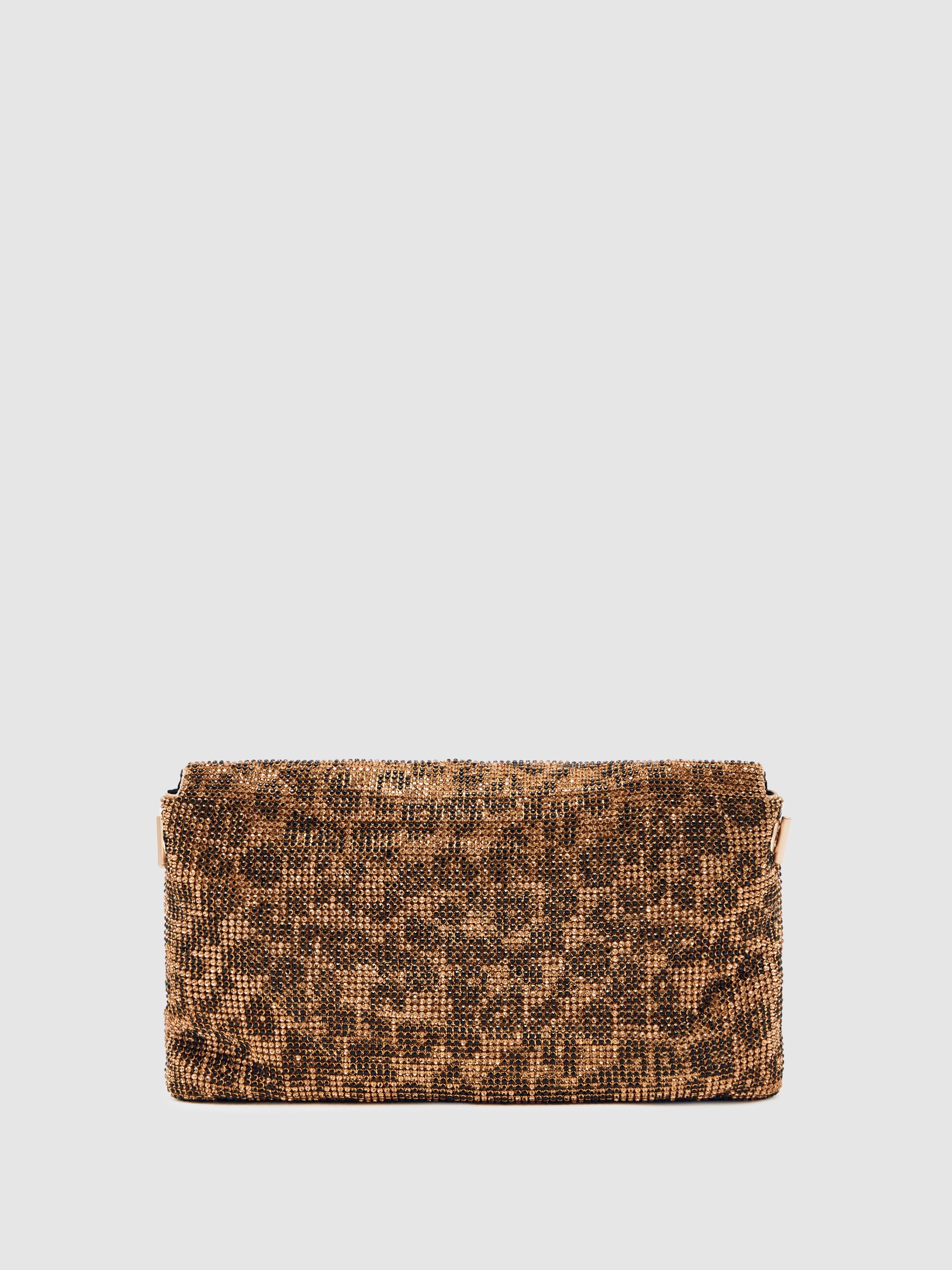 Leopard-Print Crystal Shoulder Bag in Animal Print