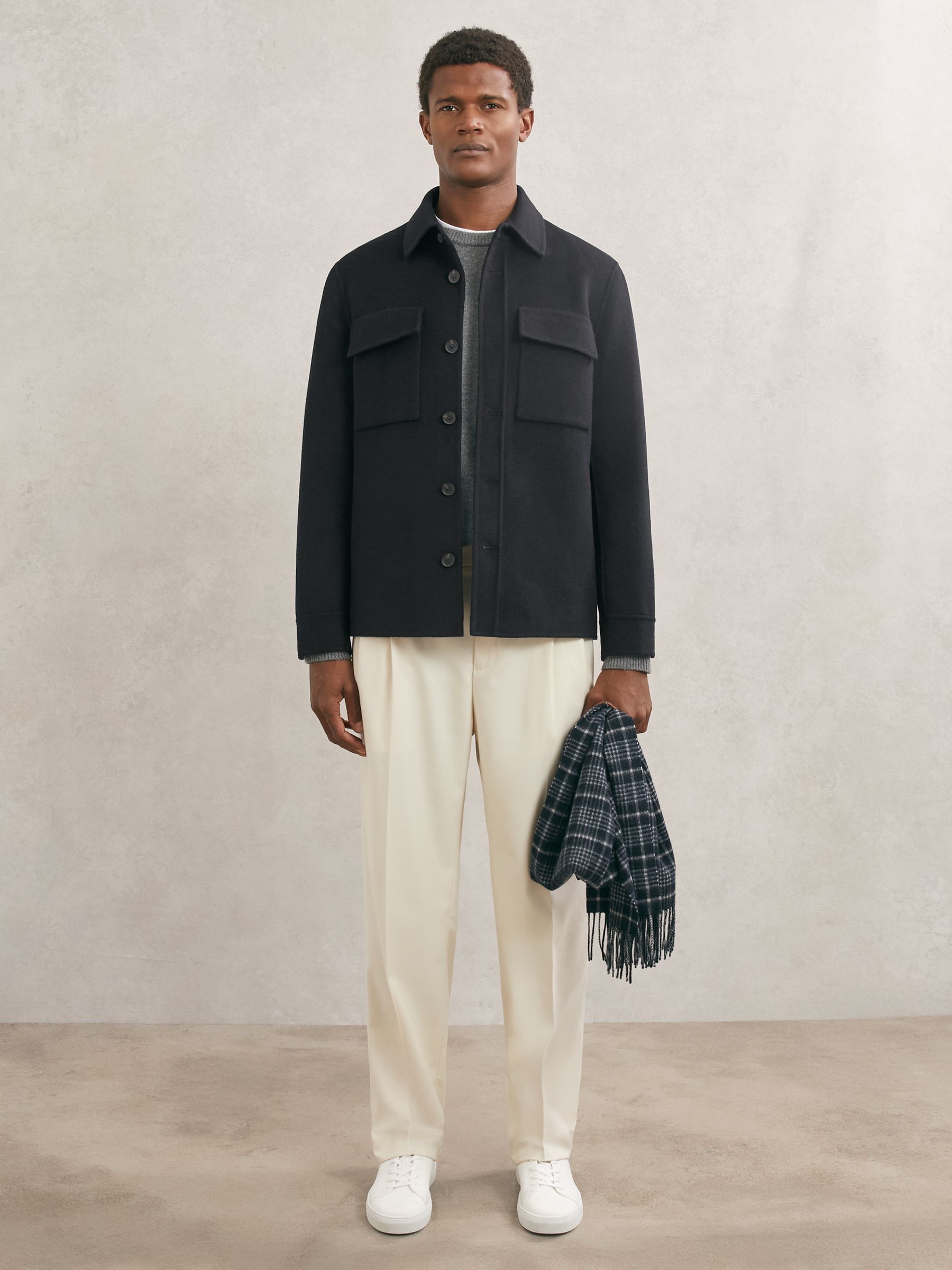 Wool-Blend Twin-Pocket Overshirt in Navy