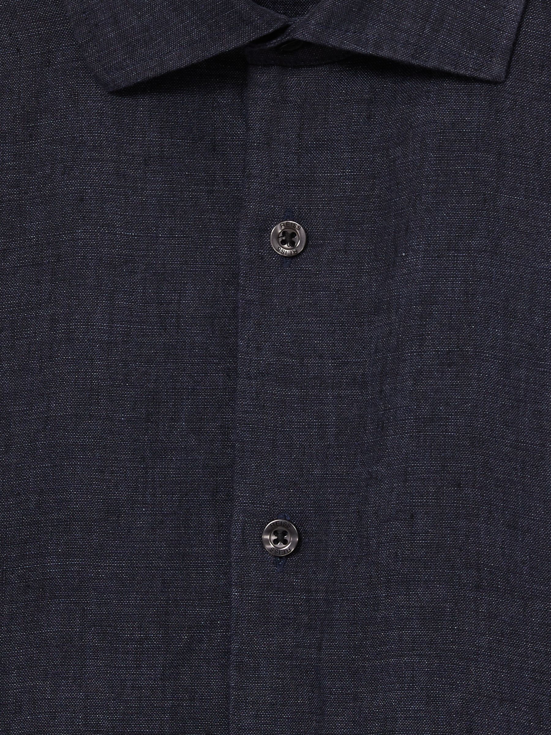 Slim Fit Linen Button-Through Shirt in Navy