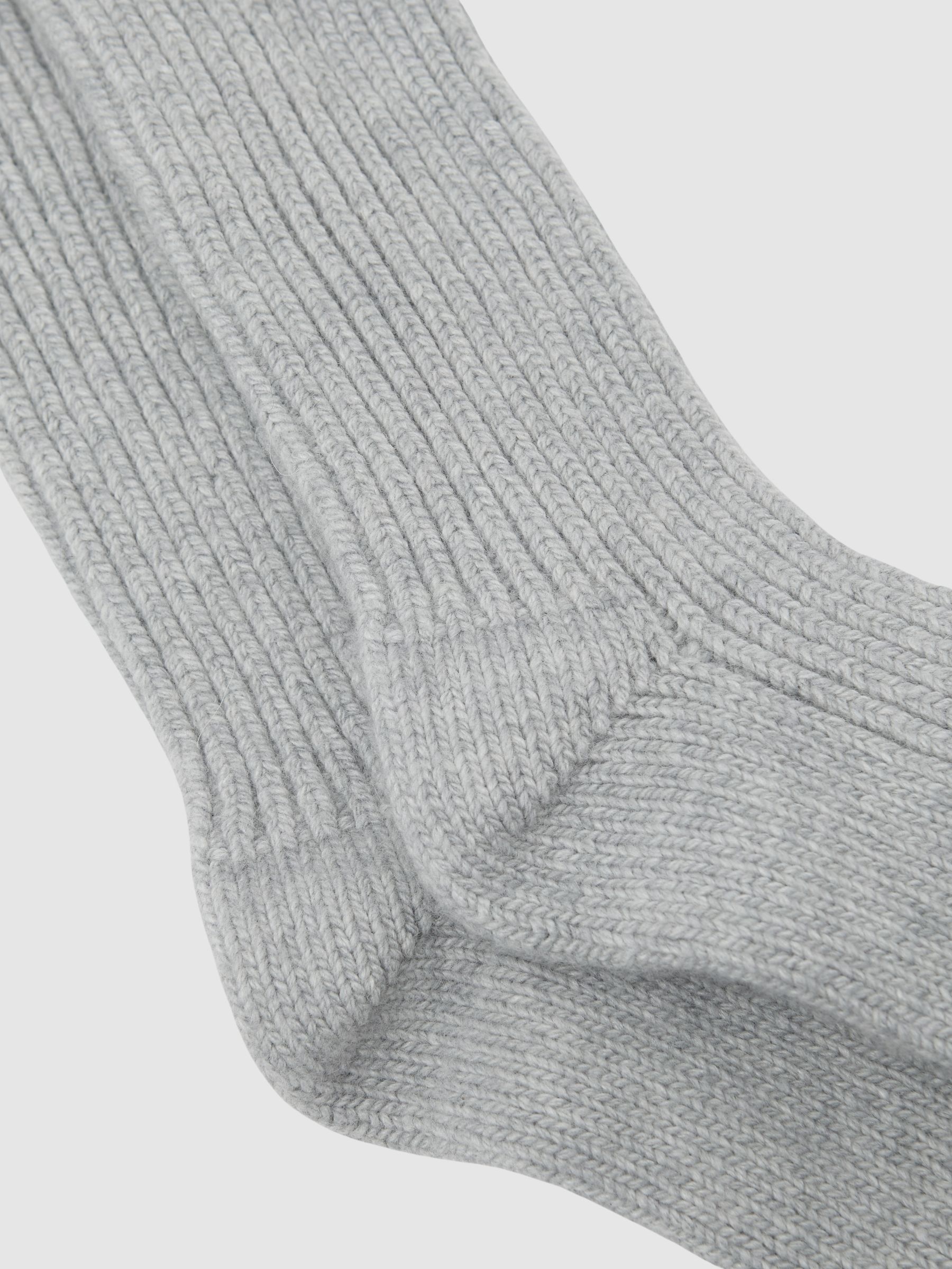 Rib-Knit Socks with Wool and Cashmere in Soft Grey