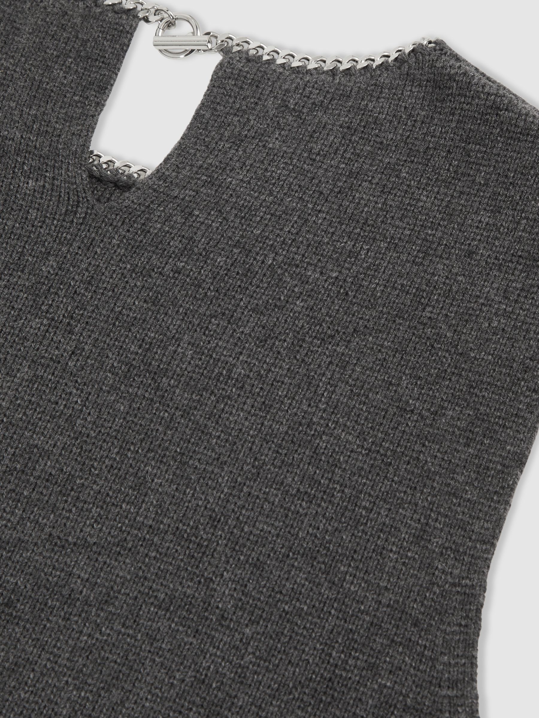 Wool-Blend Necklace-Trim Knitted Vest in Charcoal Grey