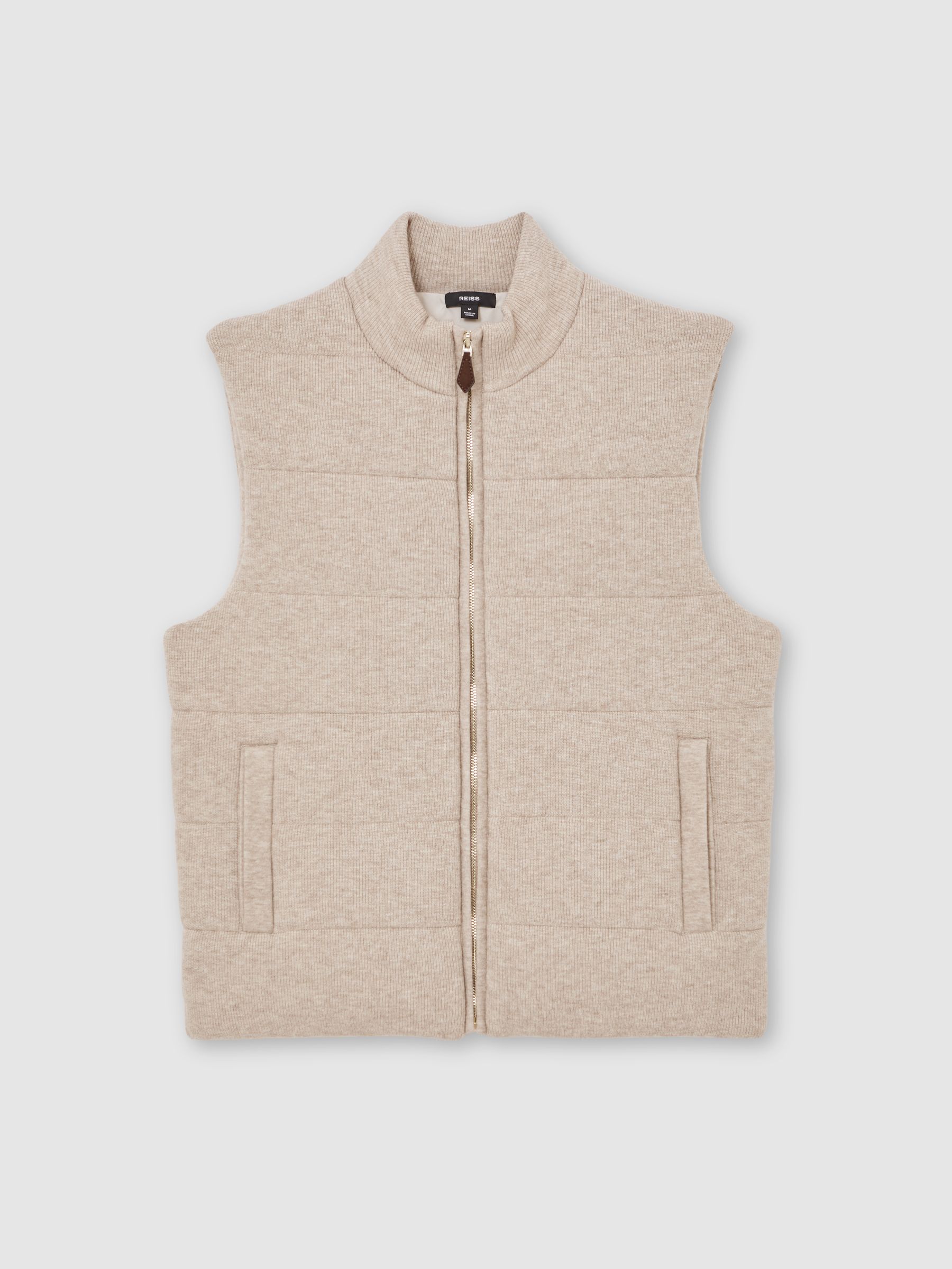 Rib-Knit Zip-Through Gilet in Oatmeal