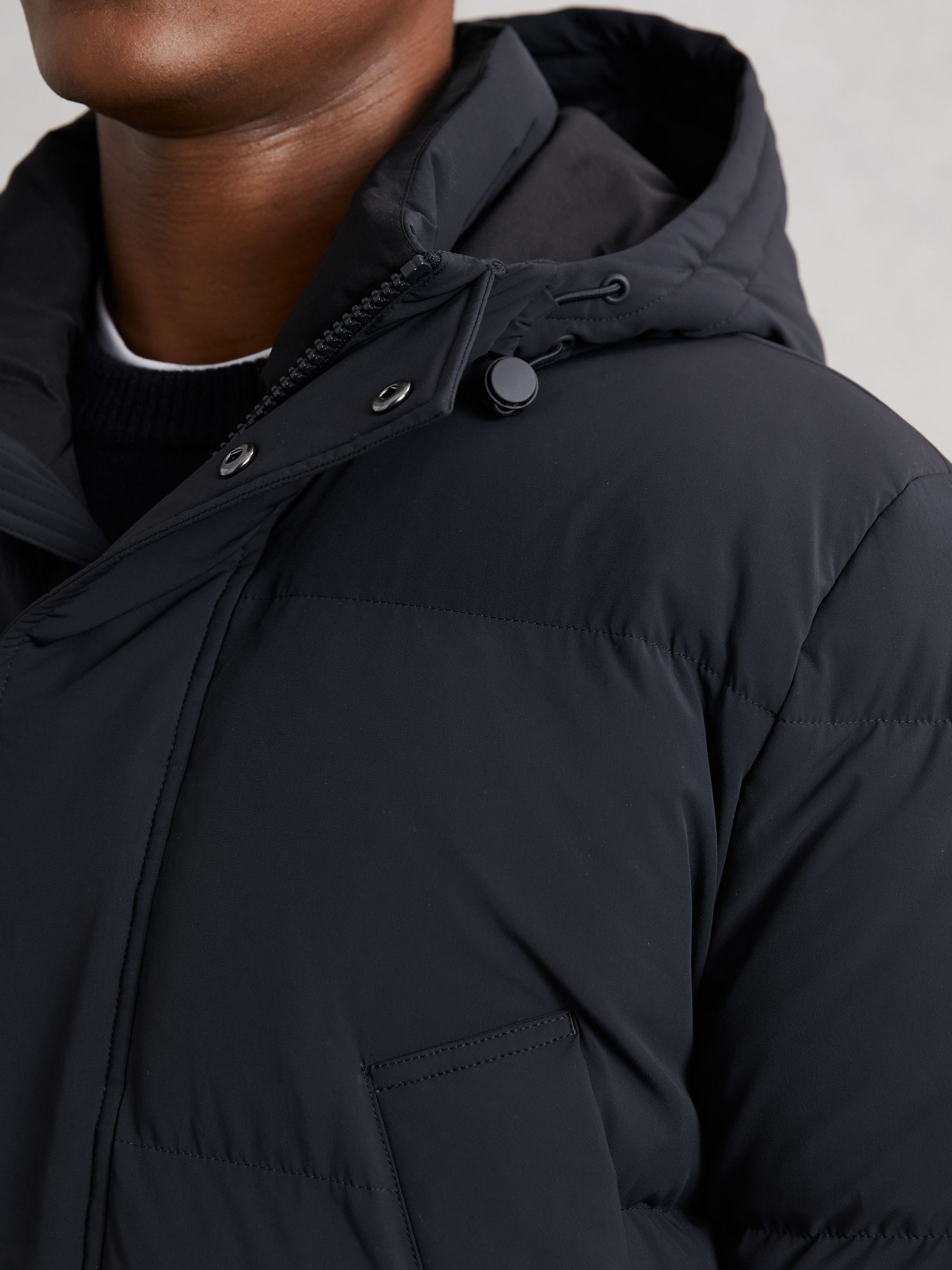 Longline Quilted Puffer Jacket in Navy