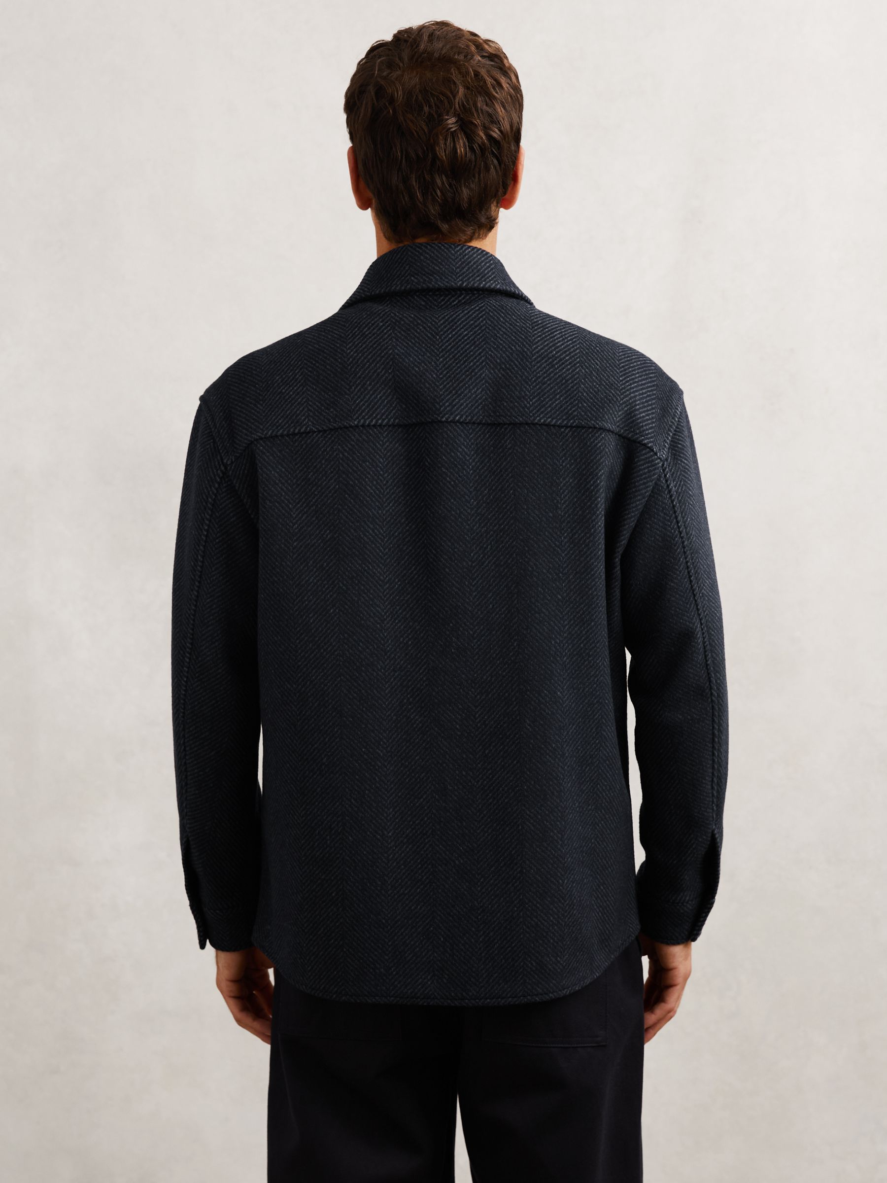 Wool-Blend Twin-Pocket Overshirt in Navy