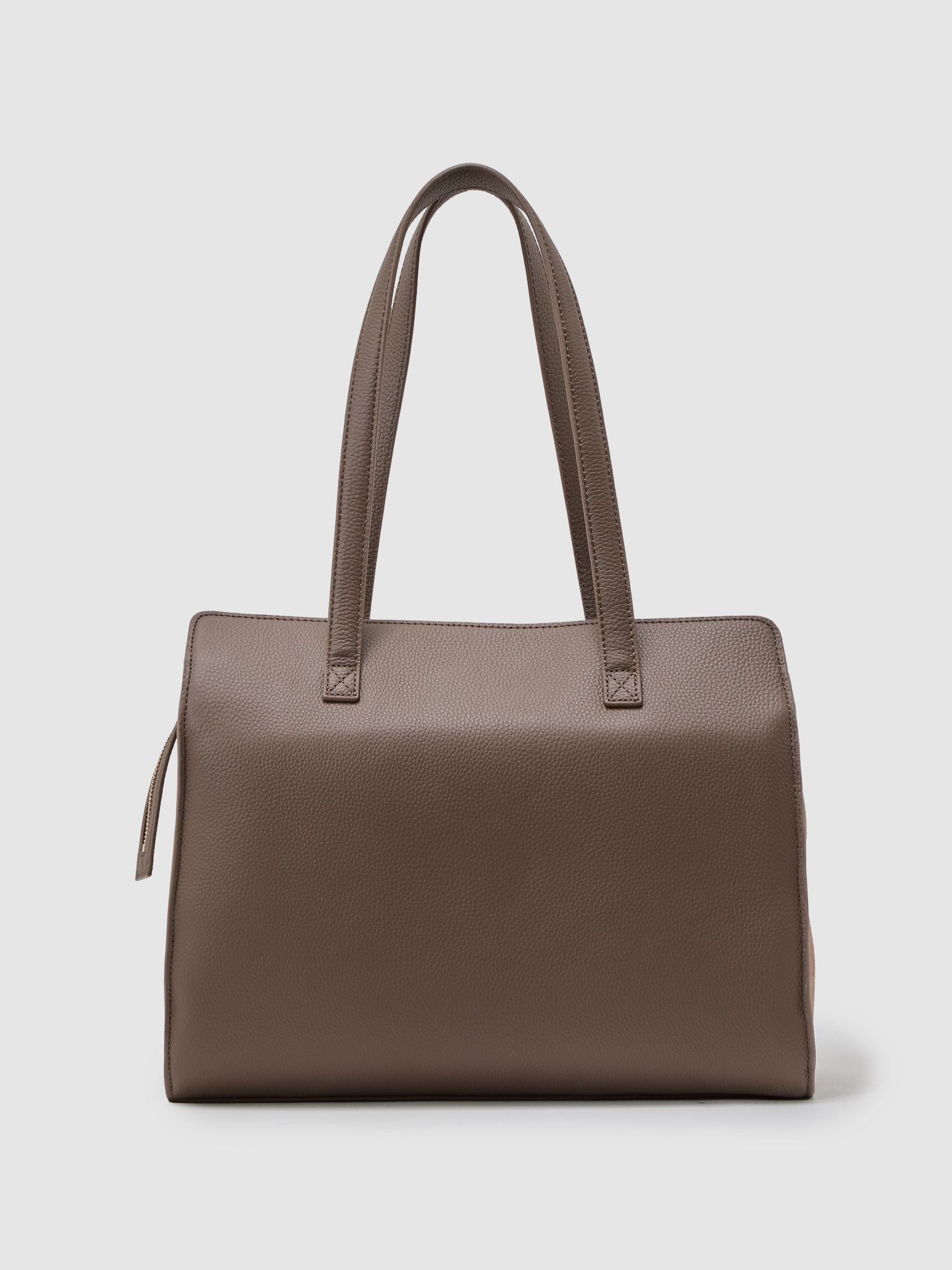 Grained Leather Tote Bag in Taupe