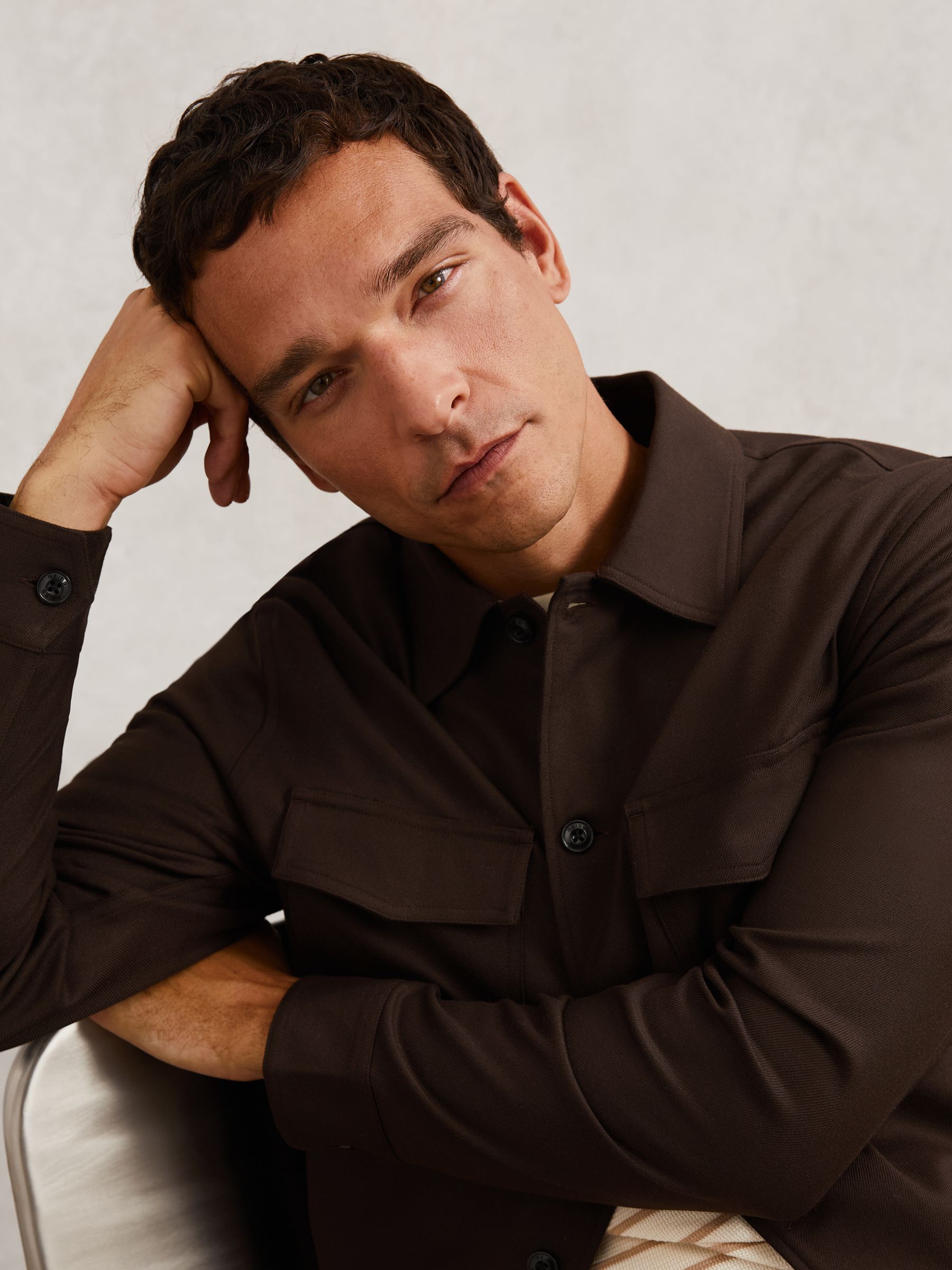 Twill Twin-Pocket Overshirt in Tobacco Brown