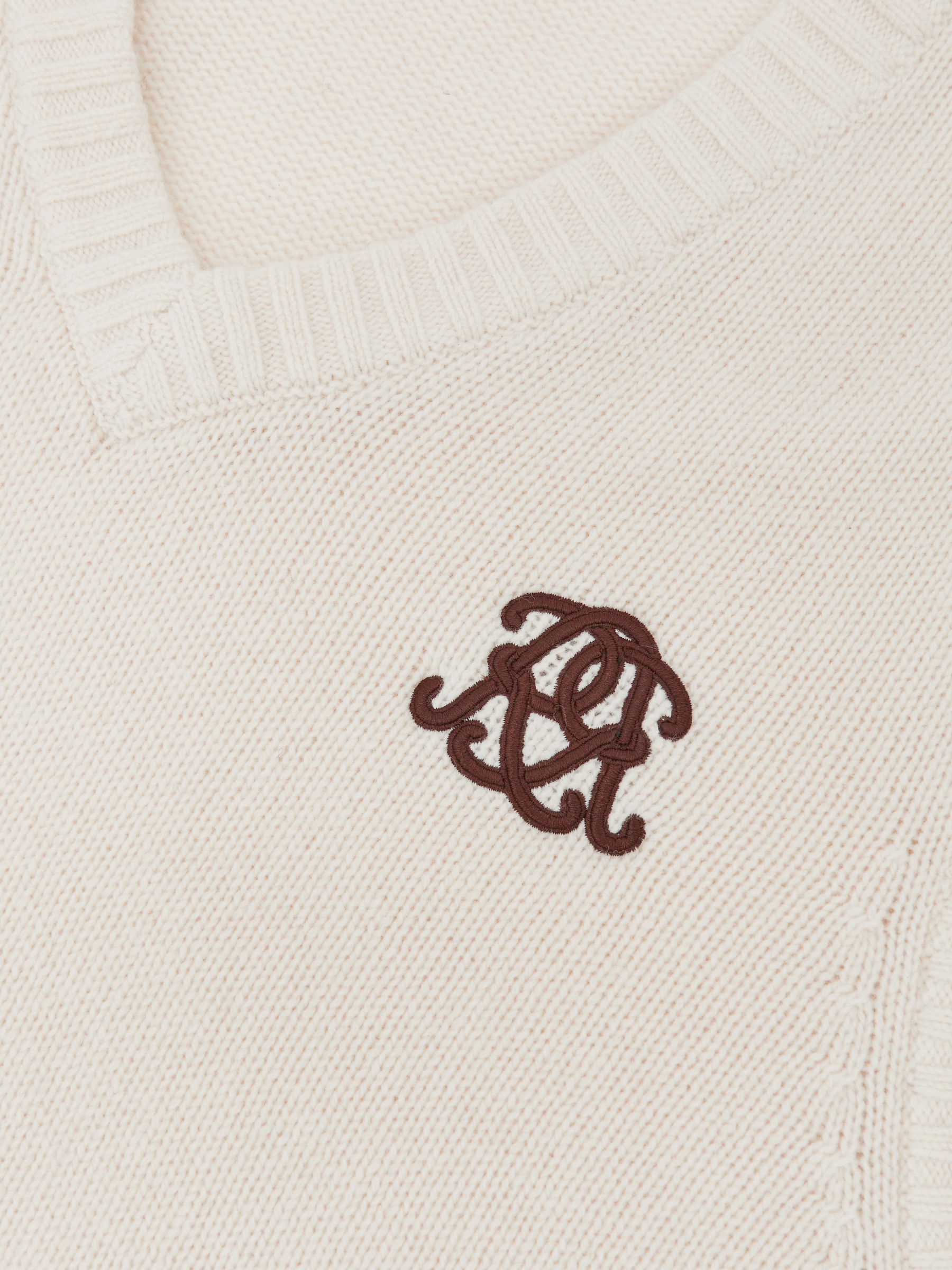Monogram Embroidered Relaxed Wool Vest in Off White