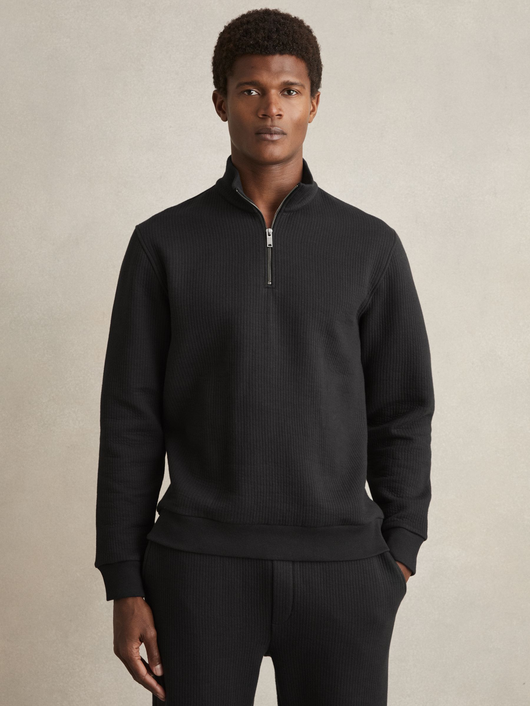 Half-Zip Funnel-Neck Jumper in Washed Black