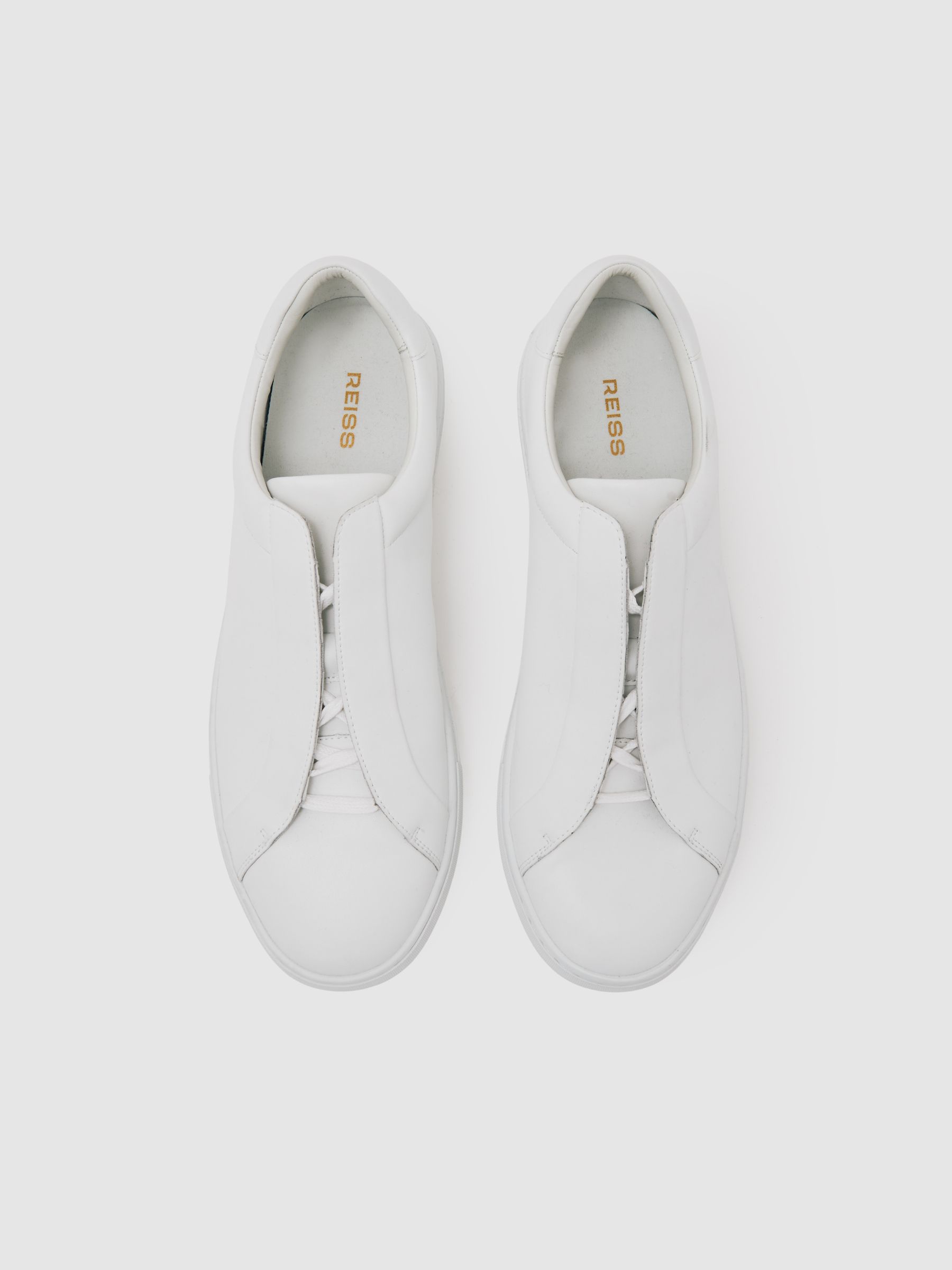 Bonded-Leather Concealed-Lace Trainers in White