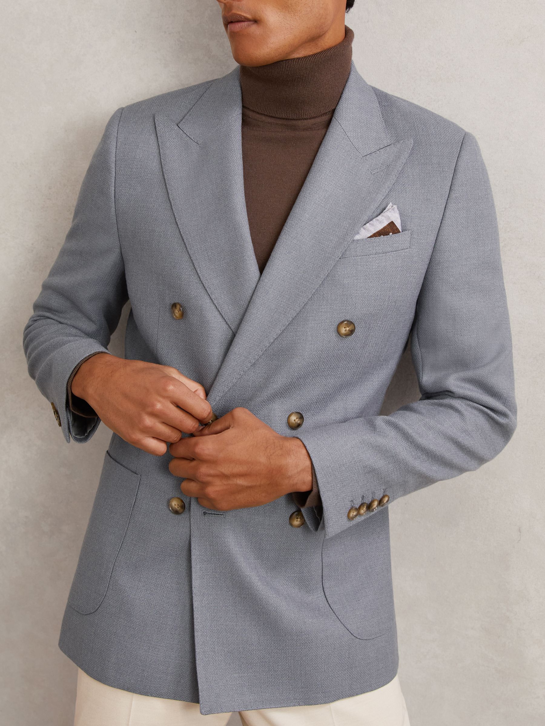 Slim-Fit Double-Breasted Blazer Wool-Blend in Airforce Blue