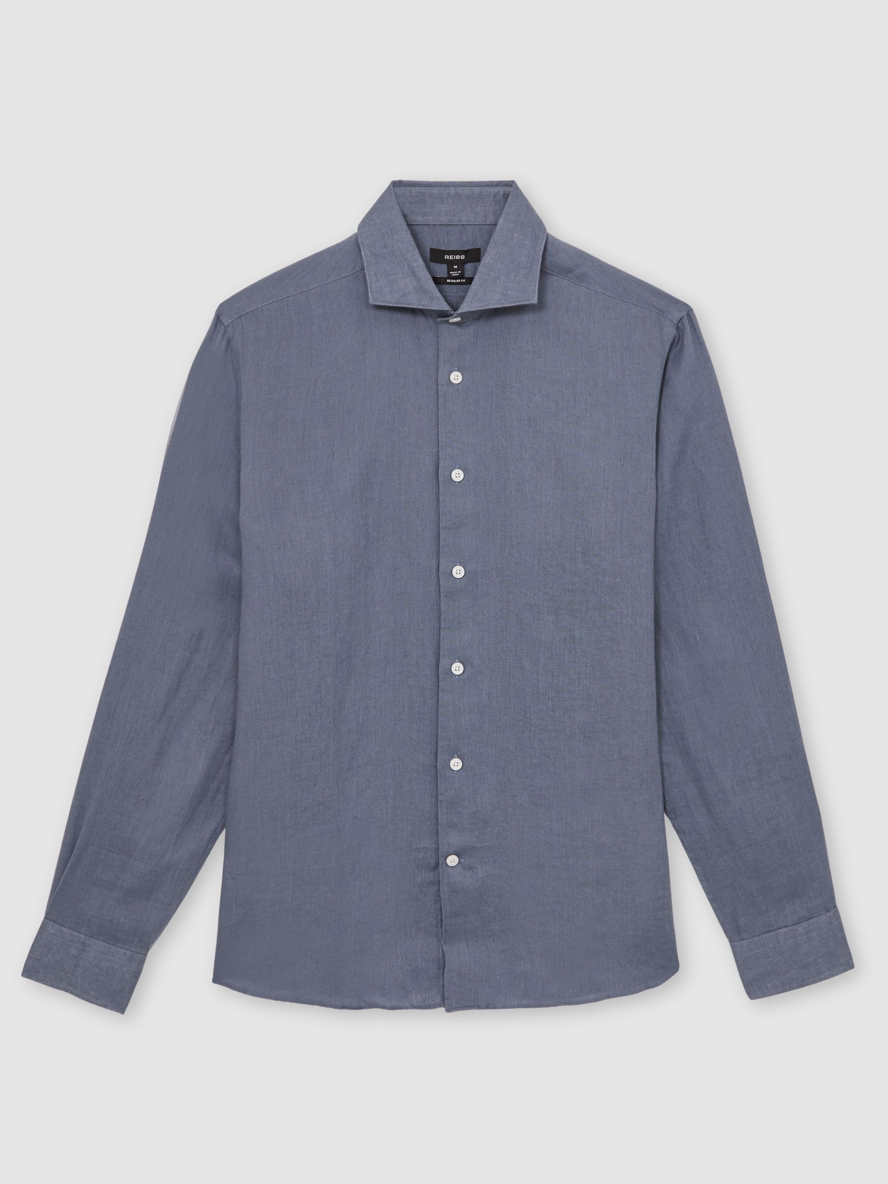 Linen Cutaway-Collar Shirt in Airforce Blue