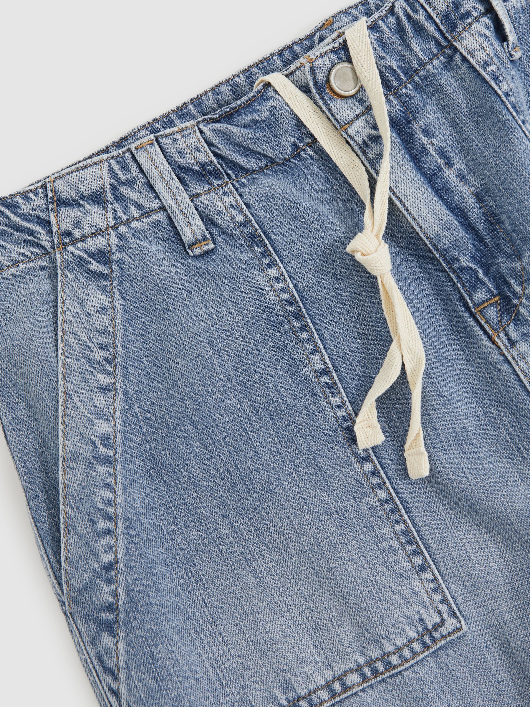 Good American Wide-Leg Denim Trousers With Linen in Indigo Blue