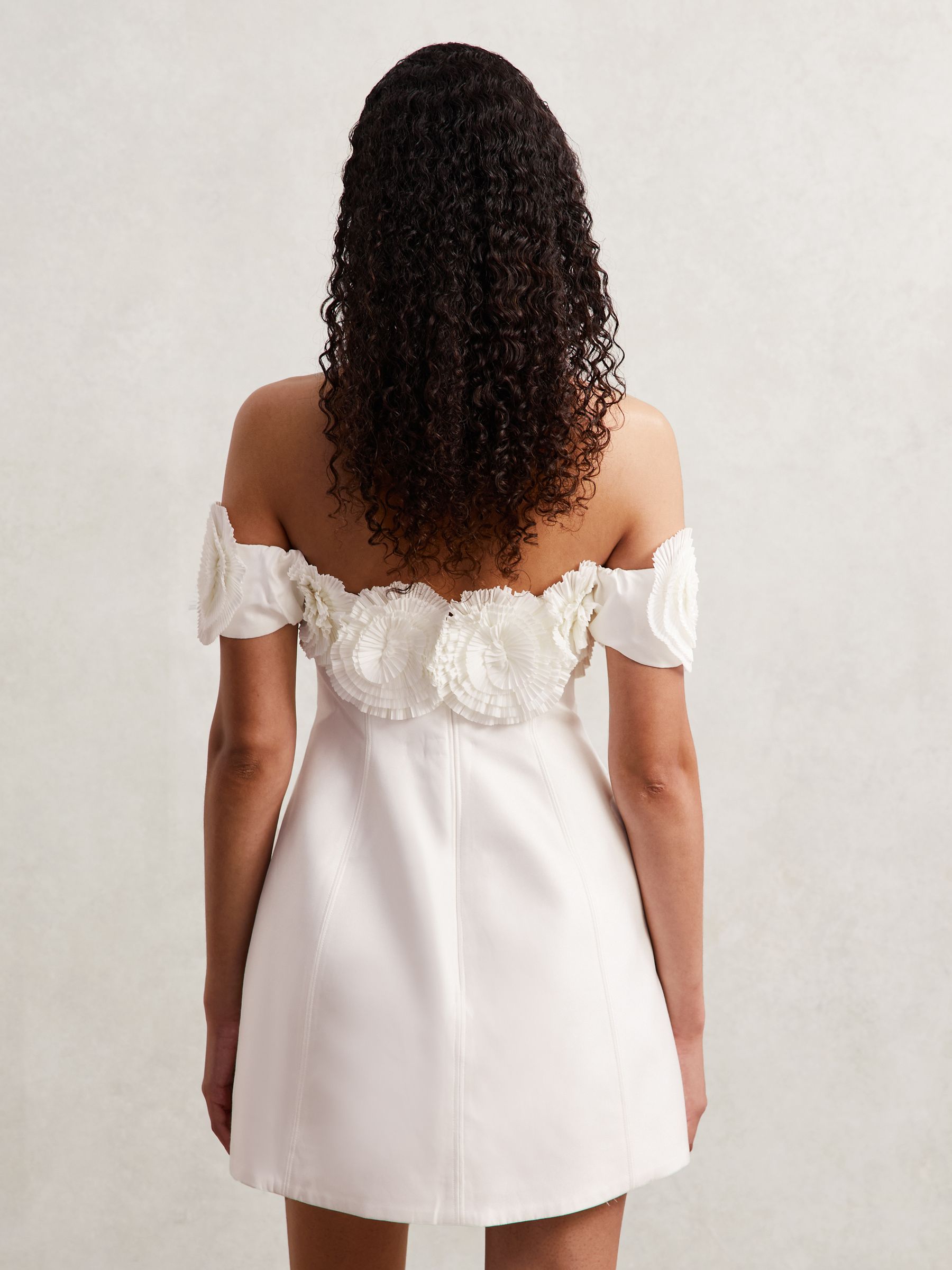 Acler Rosette Off-Shoulder Mini Dress in Ivory