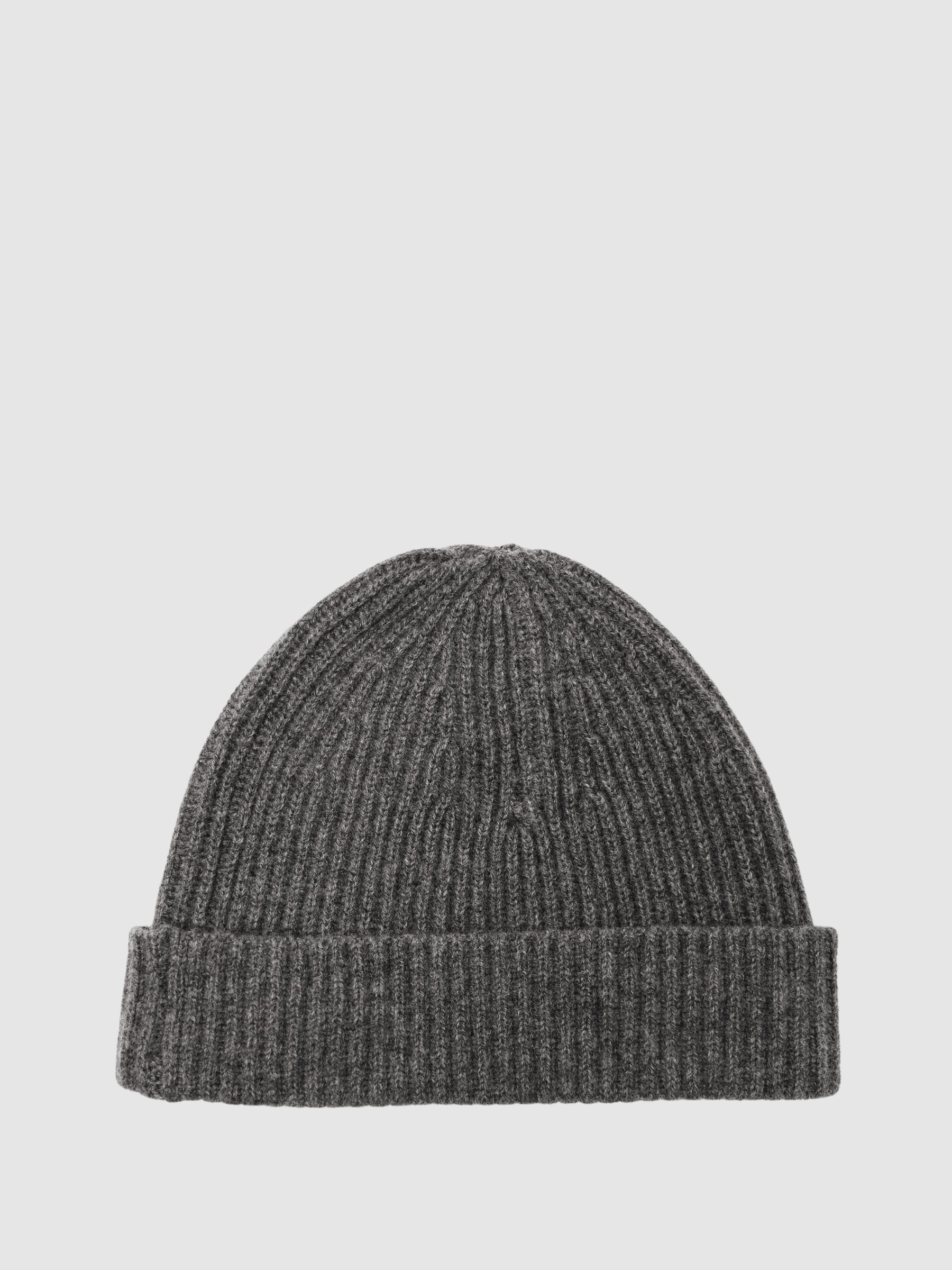 Atelier 100% Cashmere Rib-Knit Beanie in Mid Grey