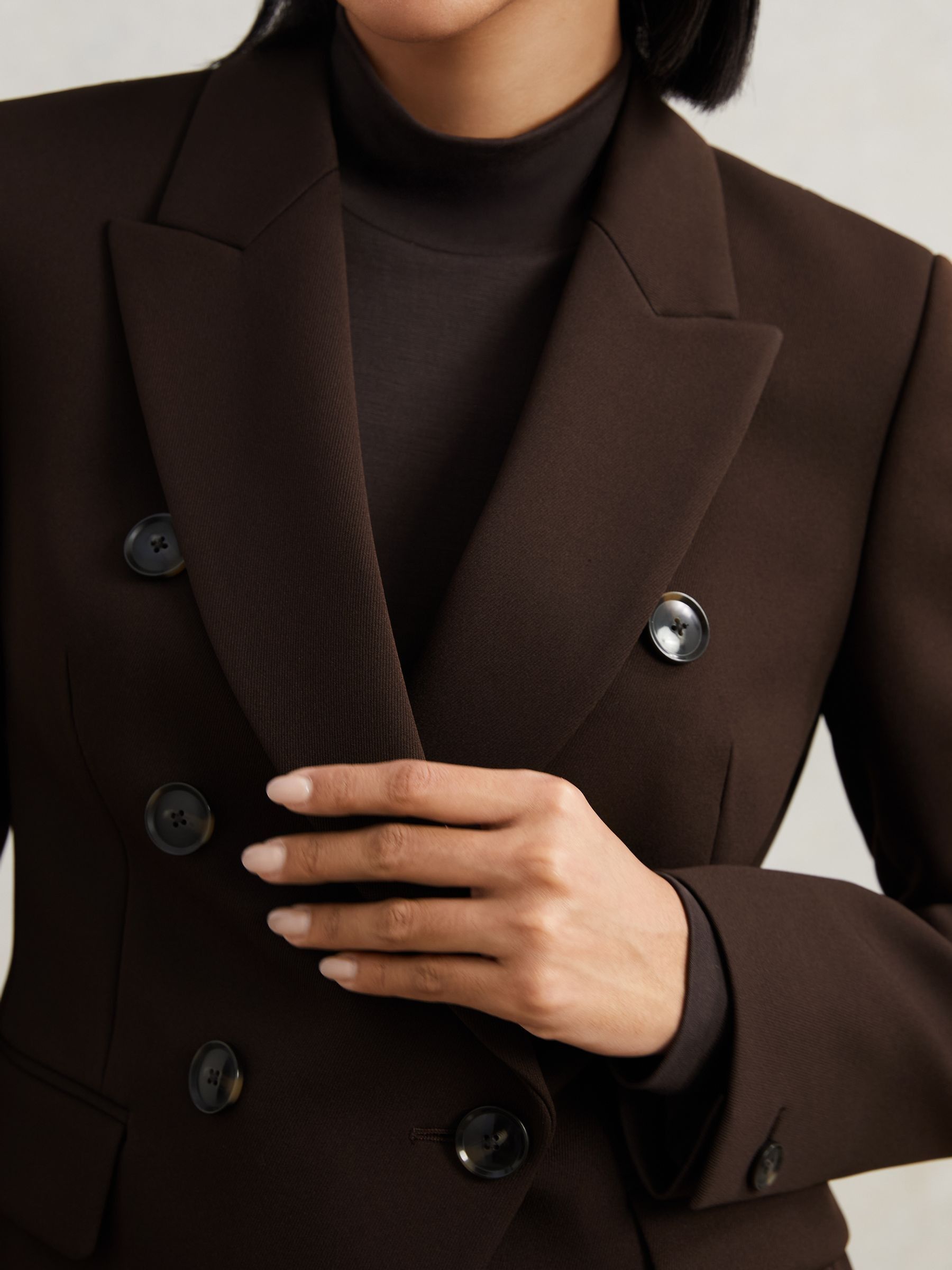Petite Twill Double-Breasted Blazer in Chocolate Brown