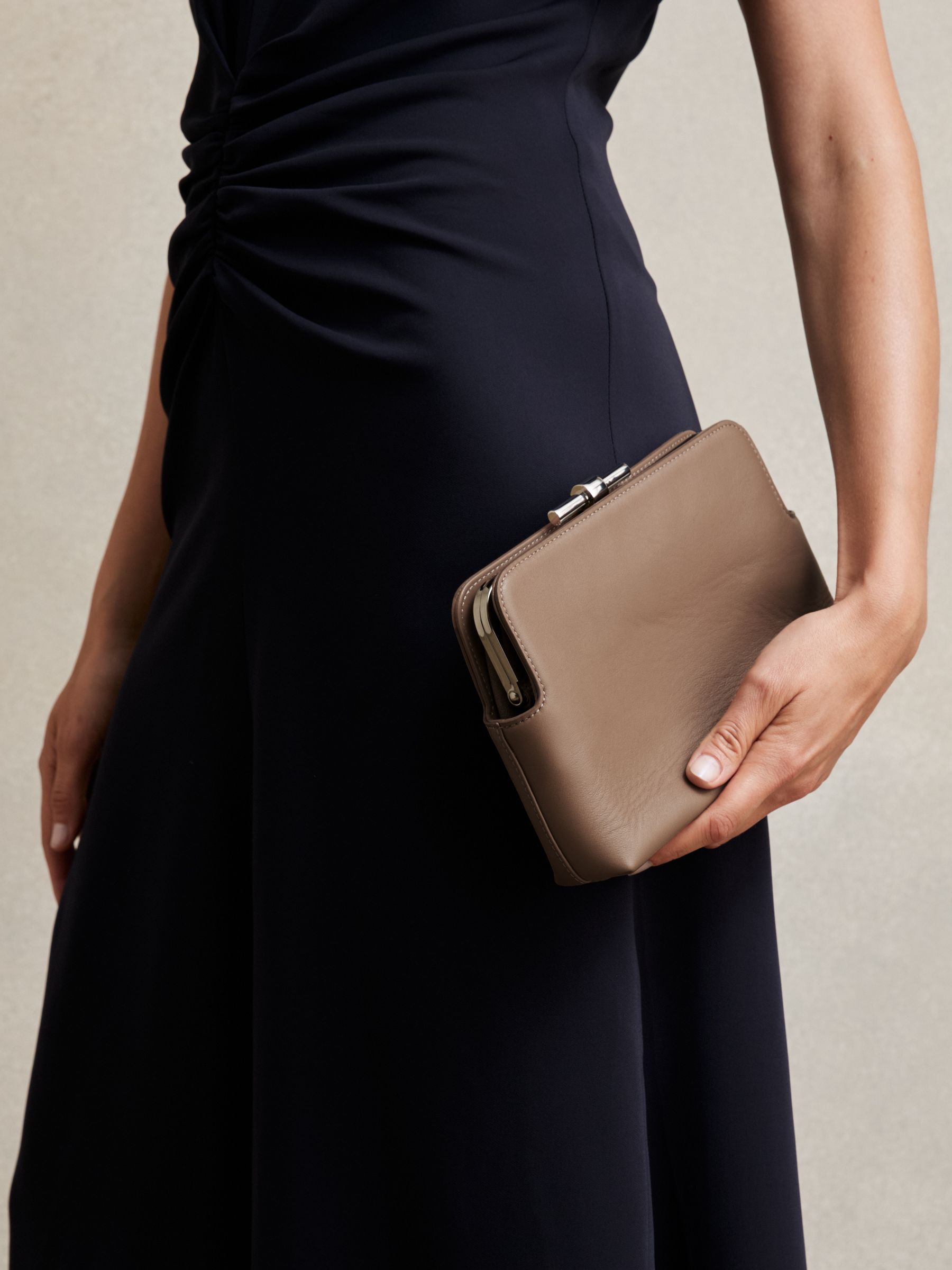 Leather Frame Clutch Bag in Neutral