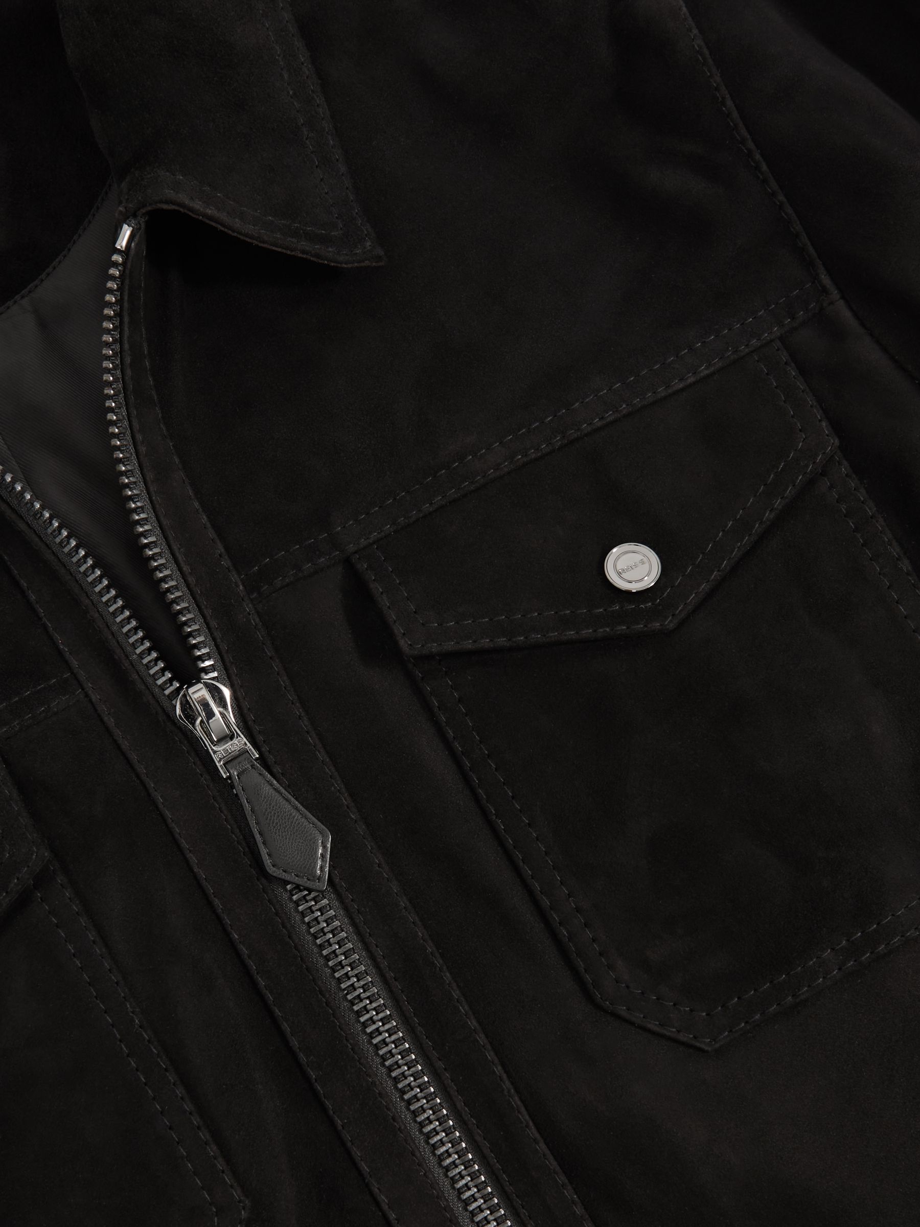 Suede Zip Through Jacket in Black