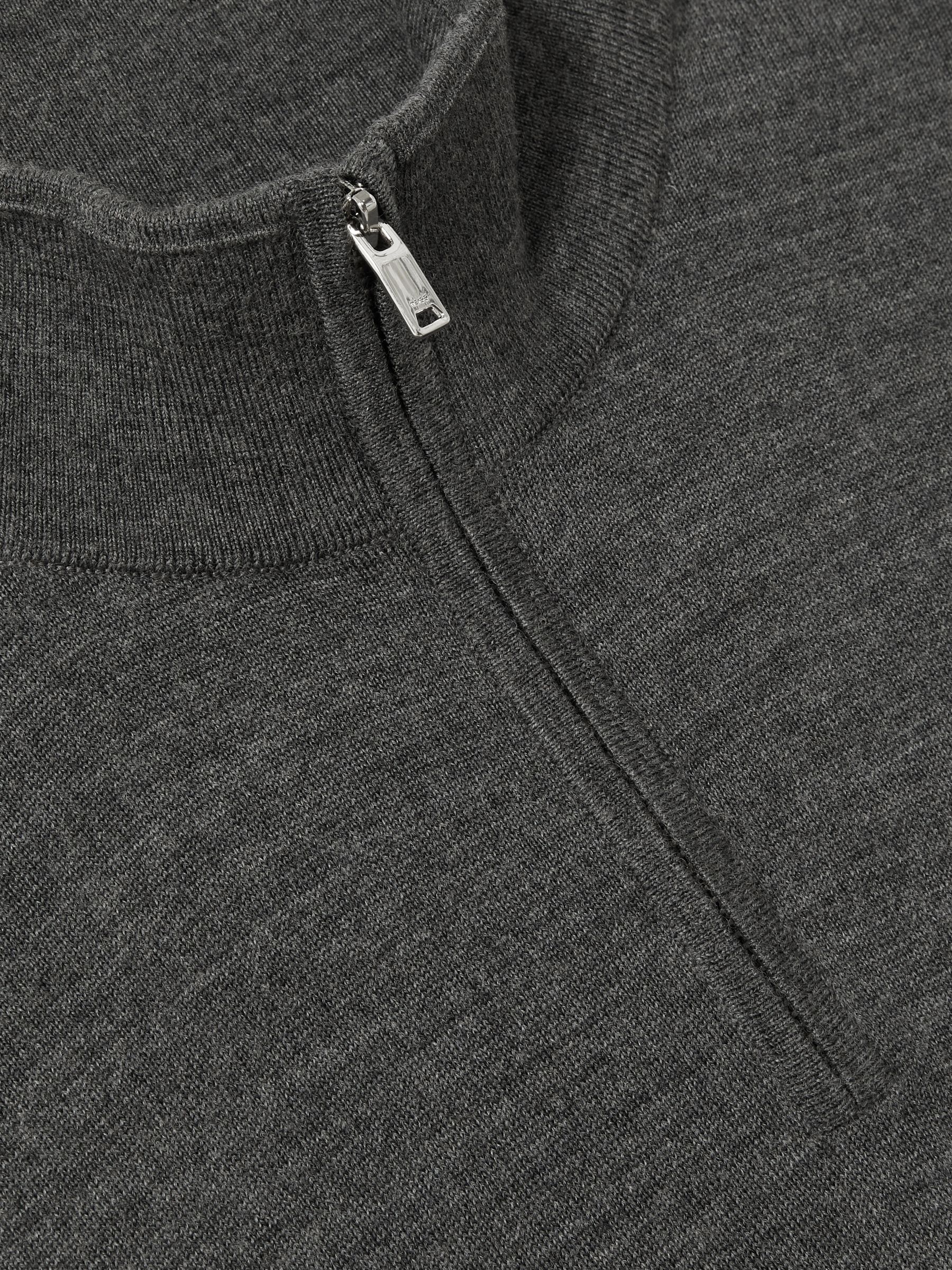 Merino Wool Half-Zip Funnel Neck Jumper in Derby Grey Marl