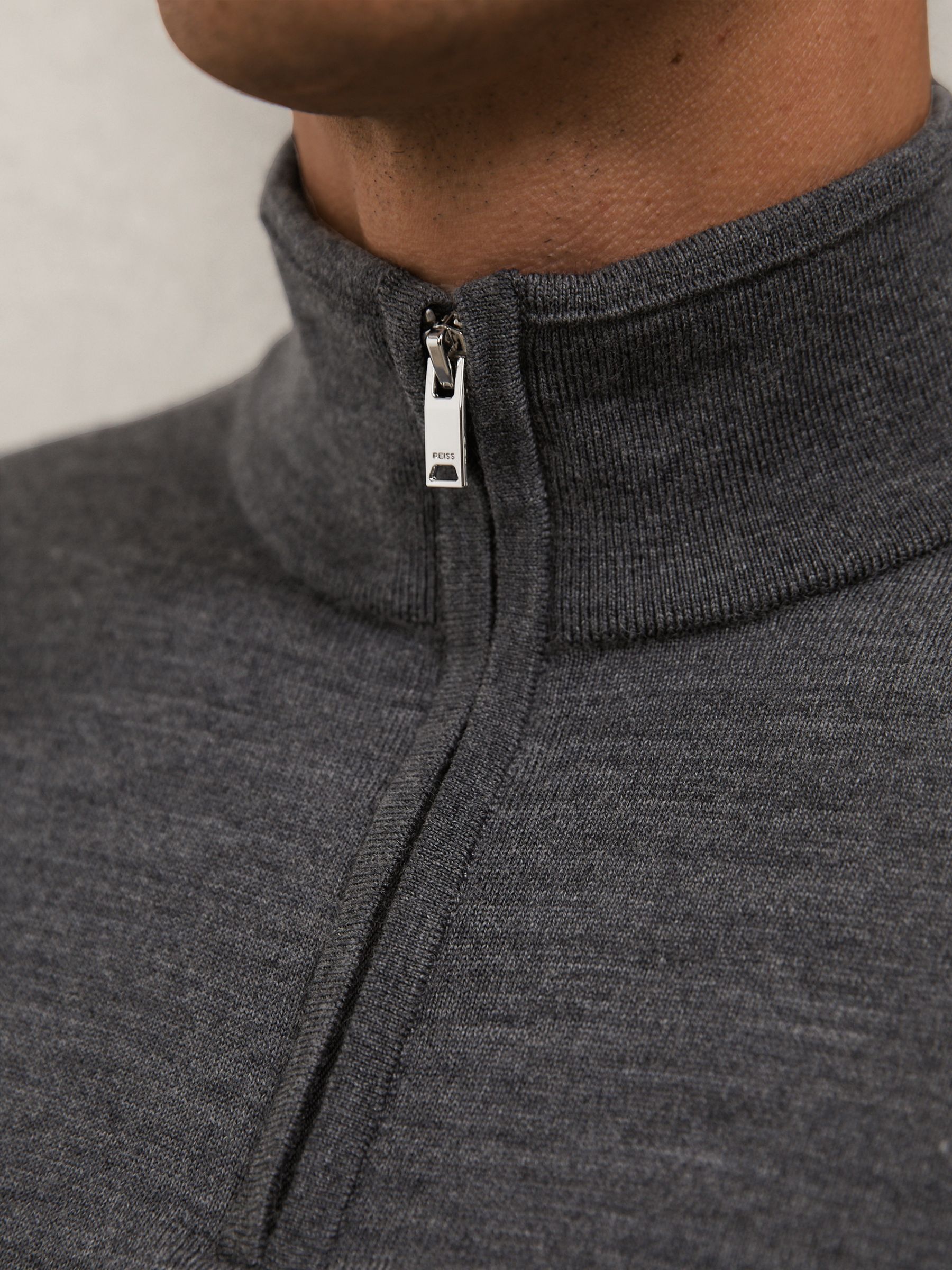 Merino Wool Half-Zip Funnel Neck Jumper in Derby Grey Marl