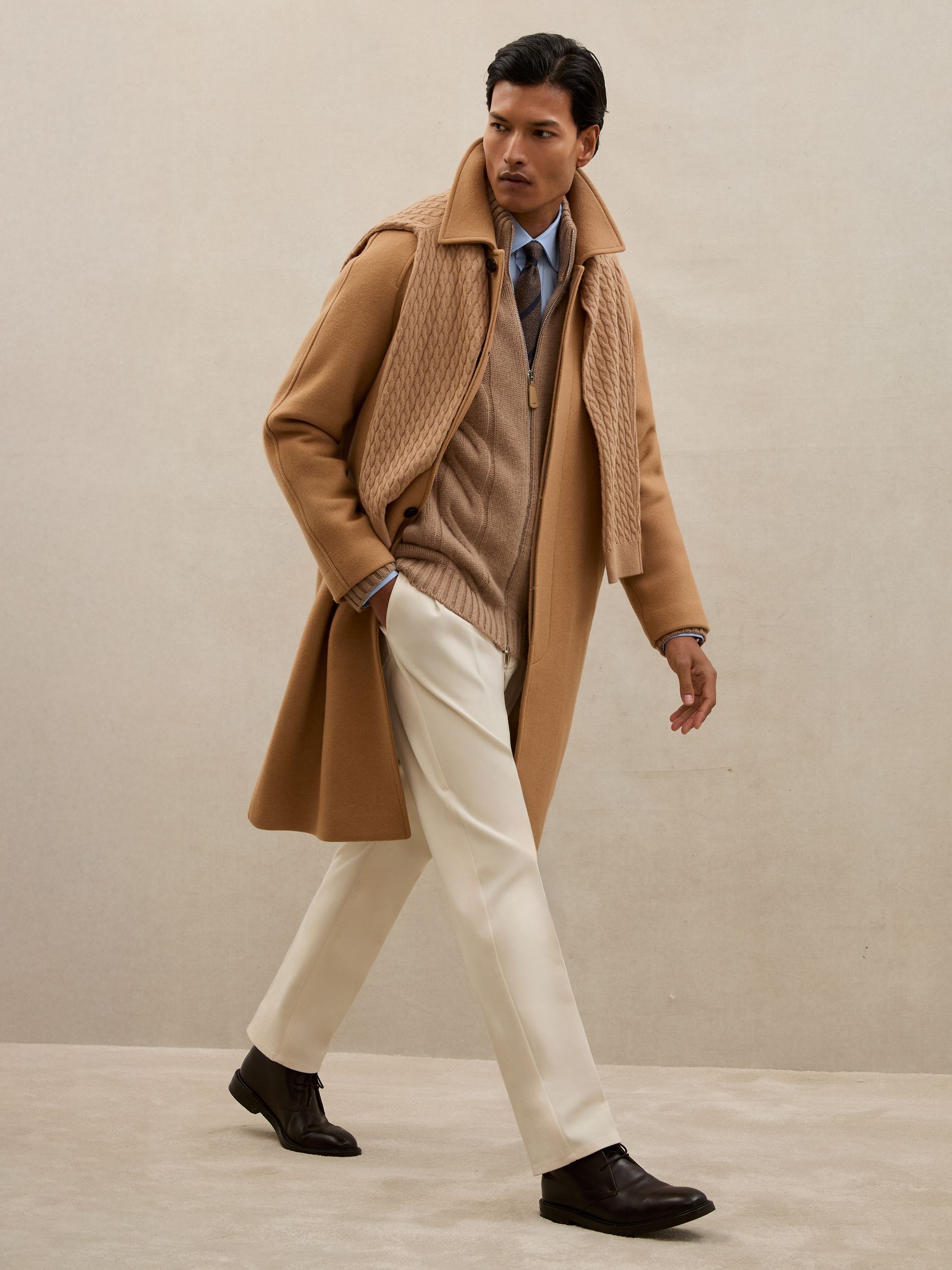 Atelier 100% Cashmere Cable Cardigan in Camel Brown